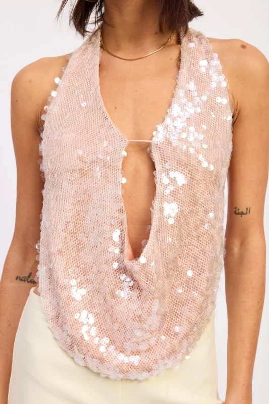 FRONT TIE SEQUIN HALTER TOP - Image 2