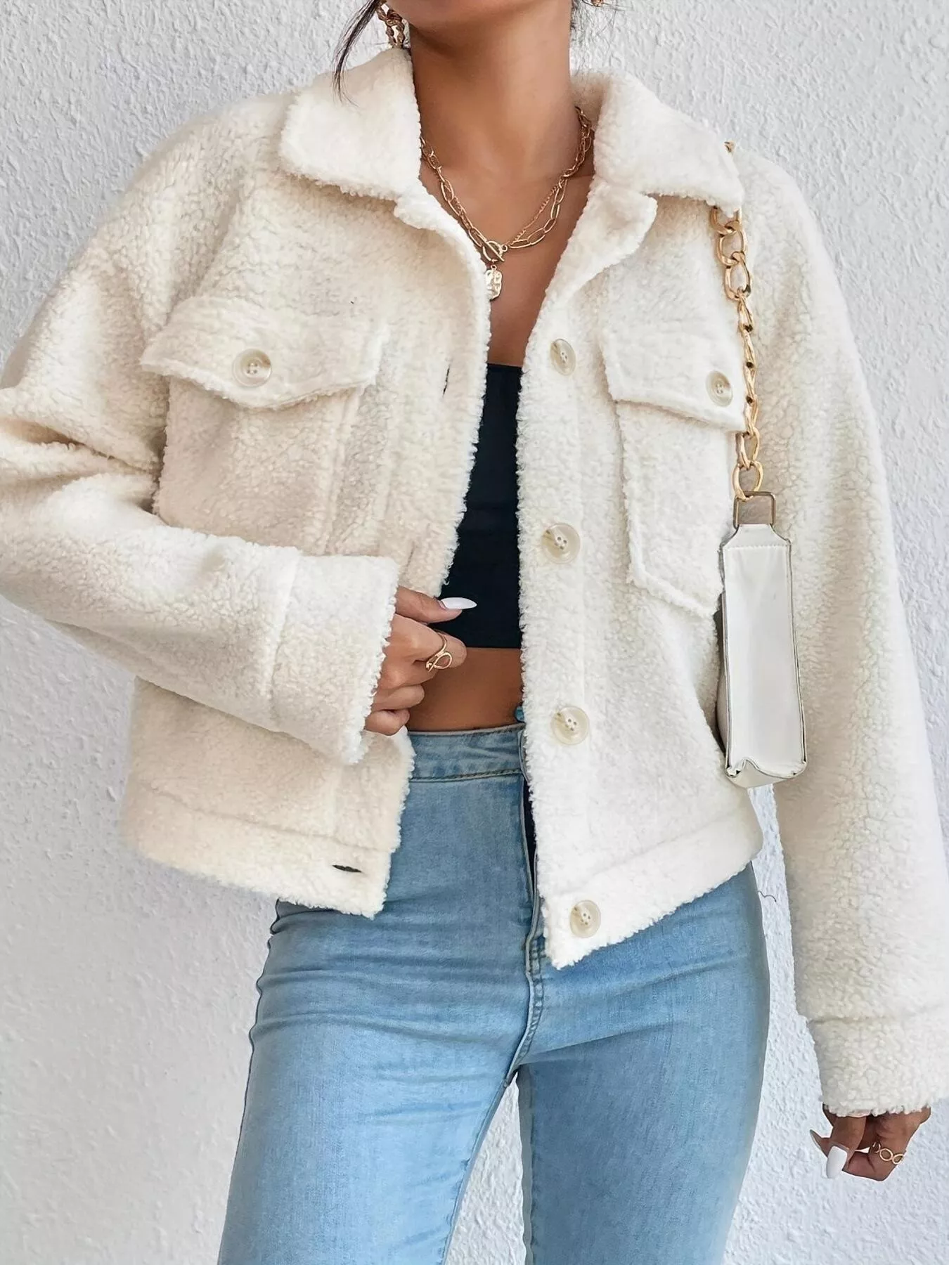 Full Size Cozy Faux Shearling Button-Up Jacket Plus Size - Image 3