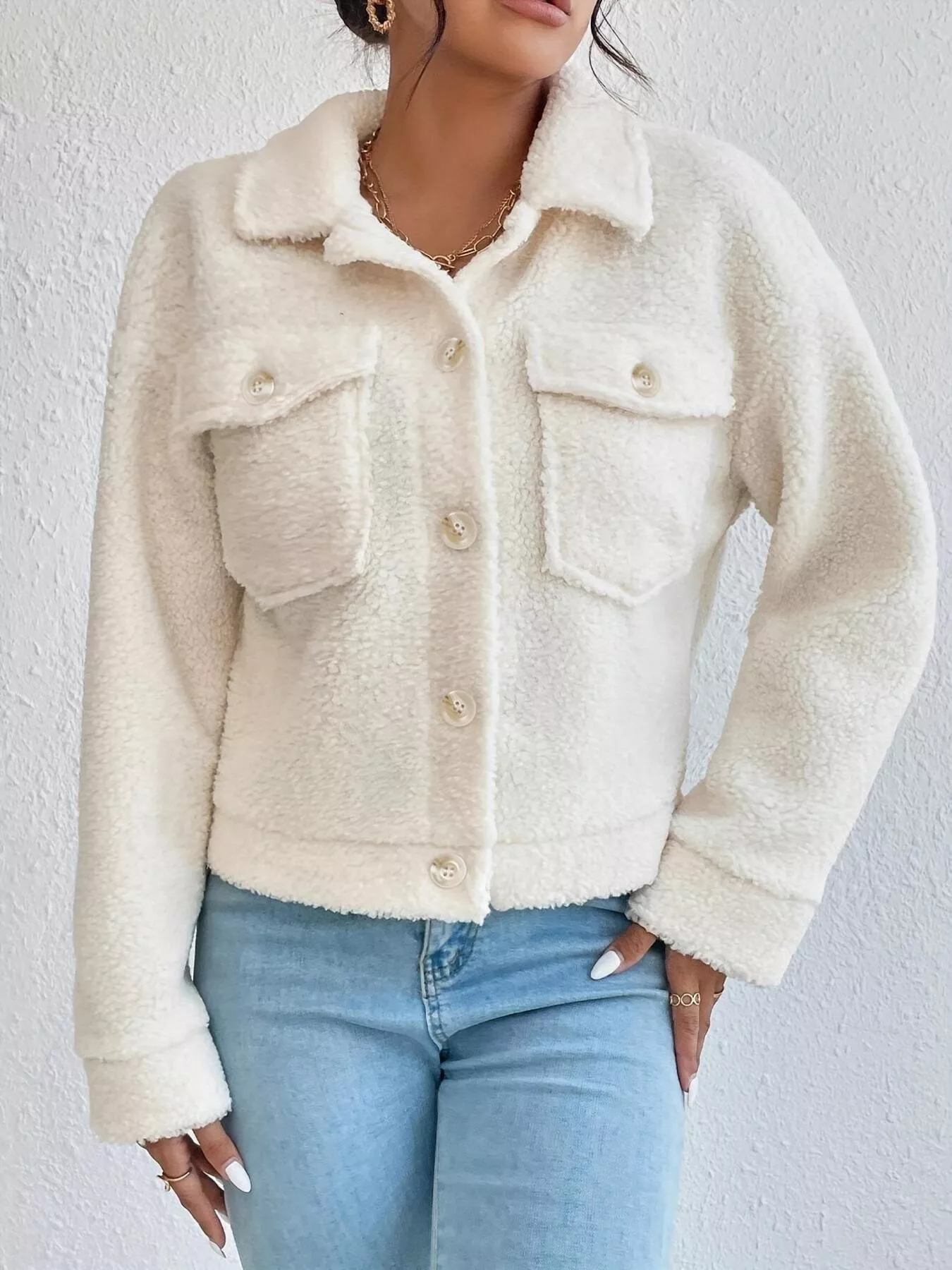 Full Size Cozy Faux Shearling Button-Up Jacket Plus Size - Image 4