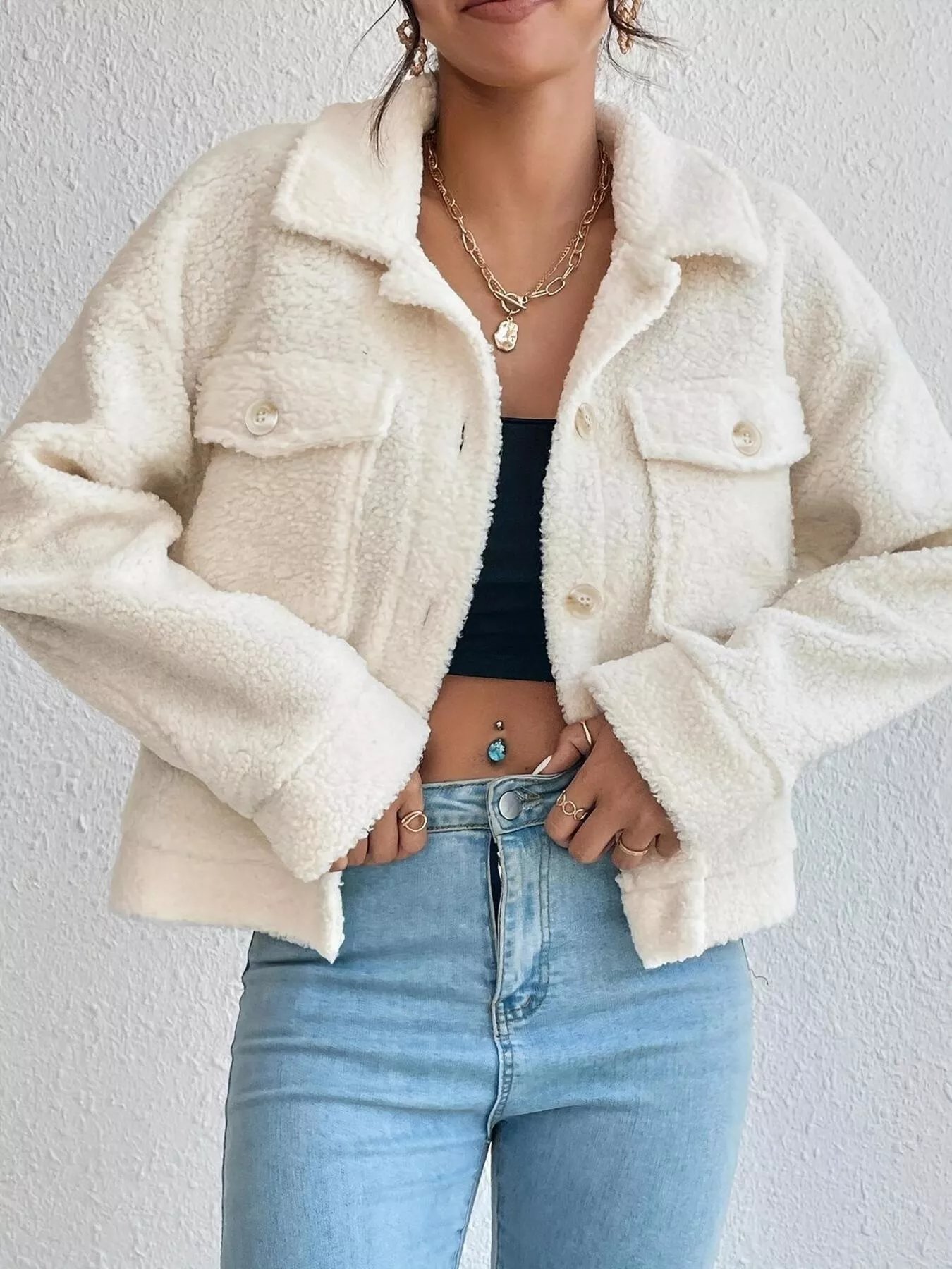 Full Size Cozy Faux Shearling Button-Up Jacket Plus Size - Image 5