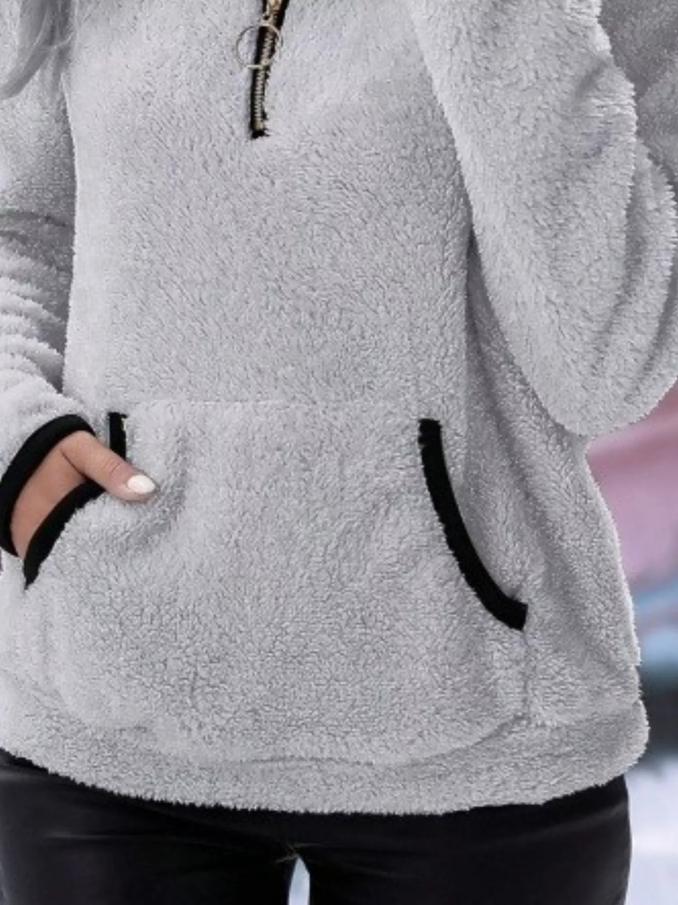 Full Size Cozy Fleece Quarter Zip Long Sleeve Sweatshirt Plus Size - Image 17