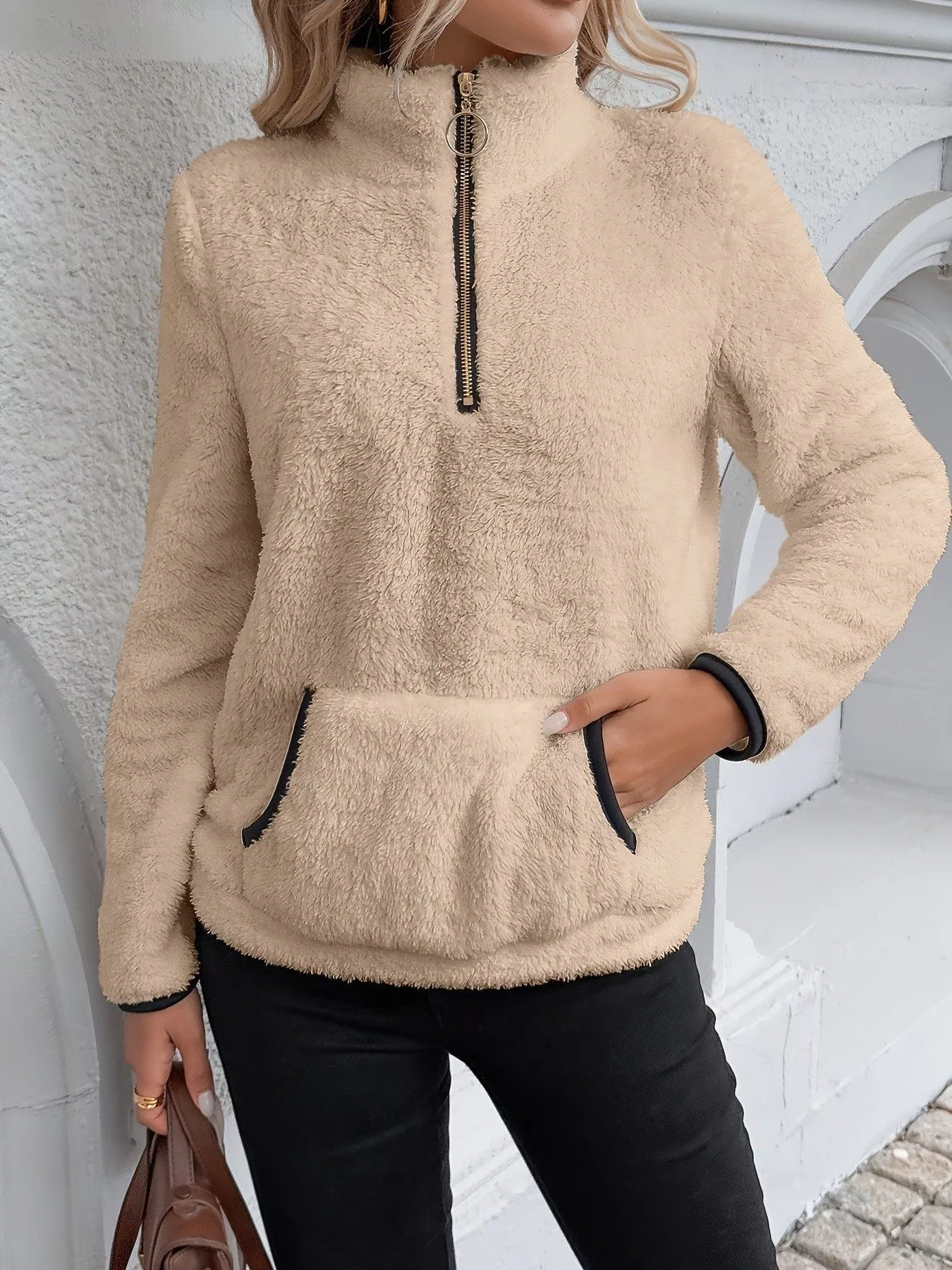 Full Size Cozy Fleece Quarter Zip Long Sleeve Sweatshirt Plus Size - Image 7