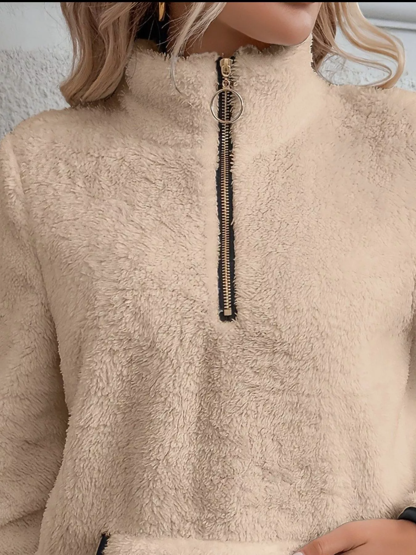 Full Size Cozy Fleece Quarter Zip Long Sleeve Sweatshirt Plus Size - Image 9