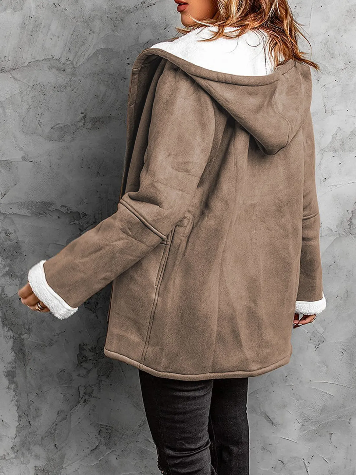 Full Size Cozy Sherpa Lined Toggle Coat with Hood Plus Size - Image 3