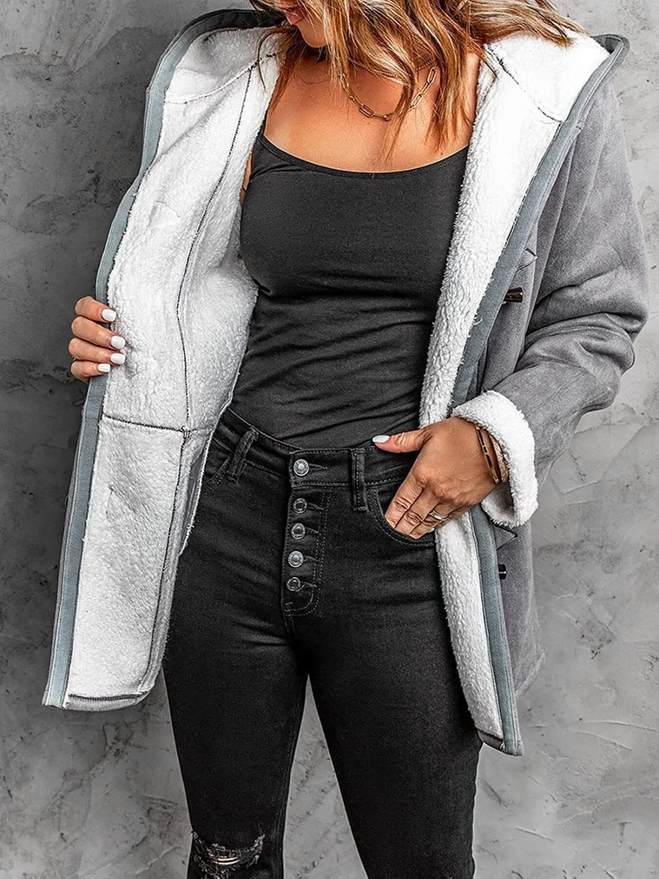 Full Size Cozy Sherpa Lined Toggle Coat with Hood Plus Size - Image 6