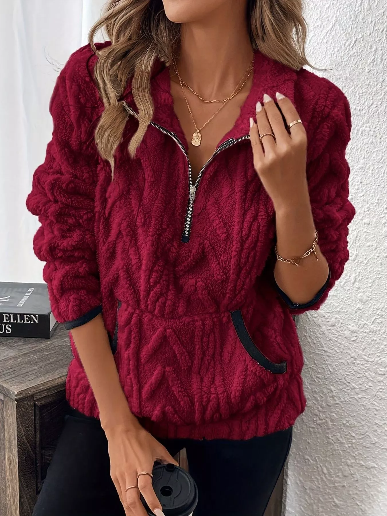 Full Size Fleece Half Zip Sweatshirt Plus Size - Image 10