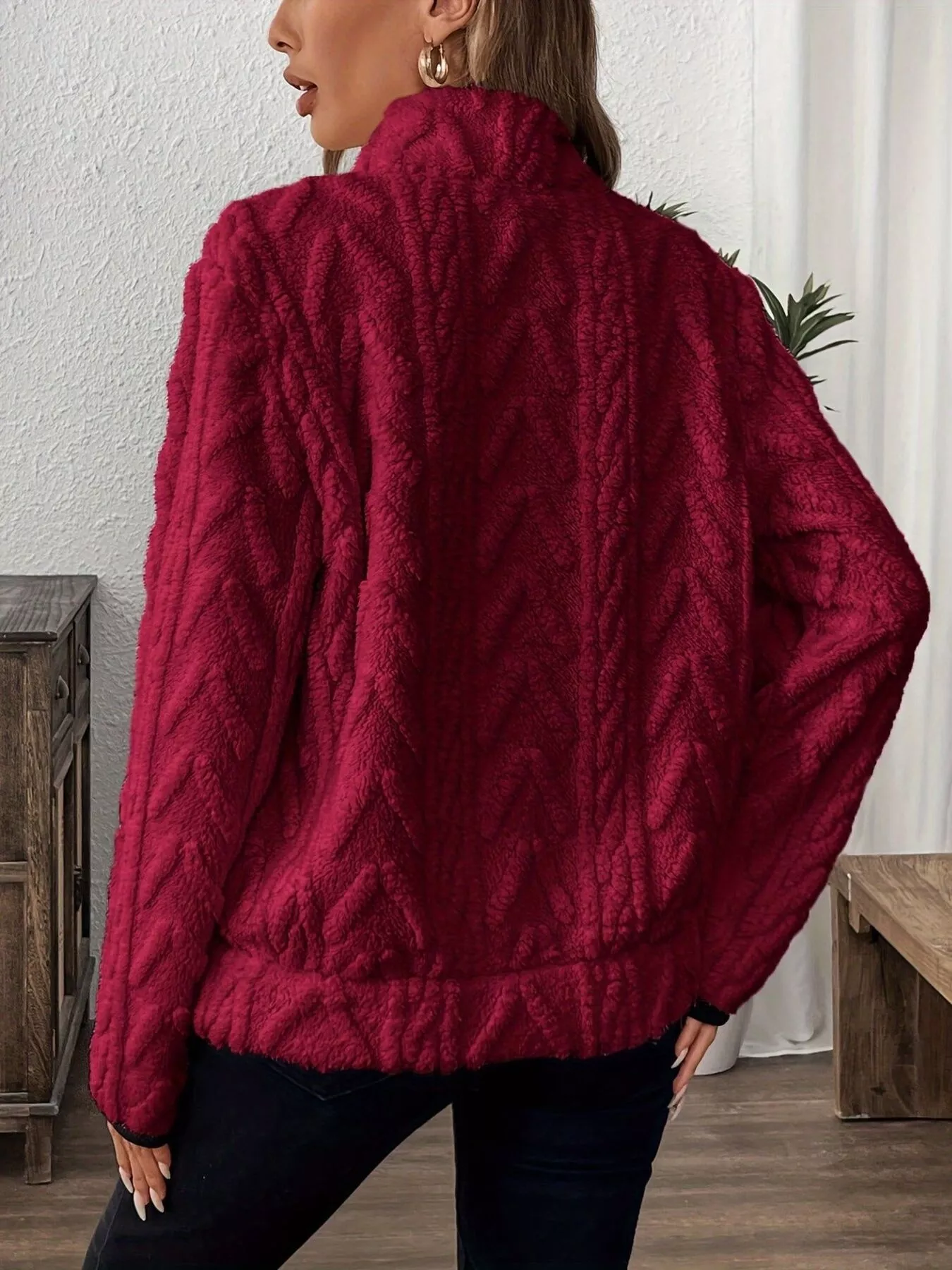 Full Size Fleece Half Zip Sweatshirt Plus Size - Image 11