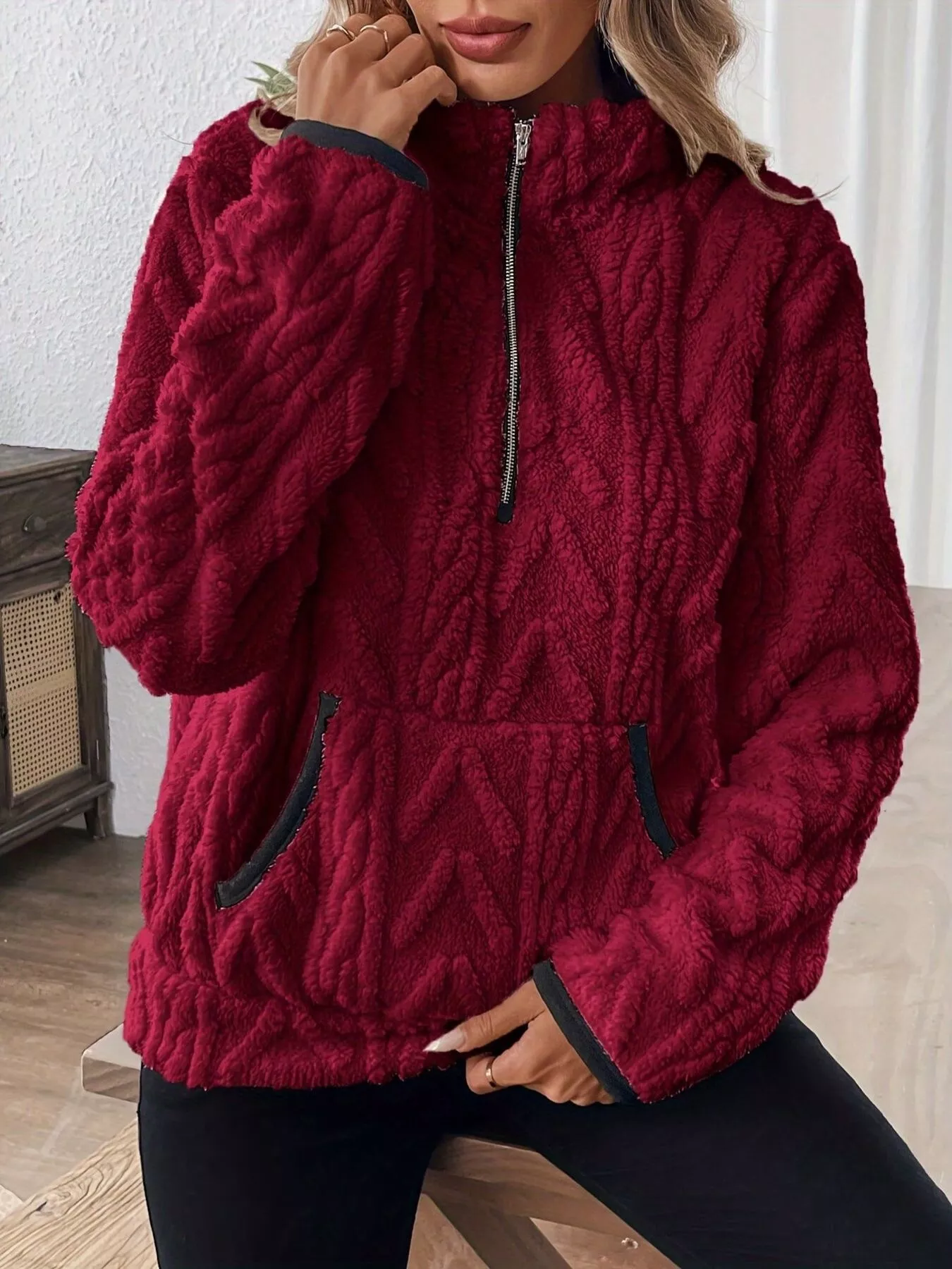Full Size Fleece Half Zip Sweatshirt Plus Size - Image 12