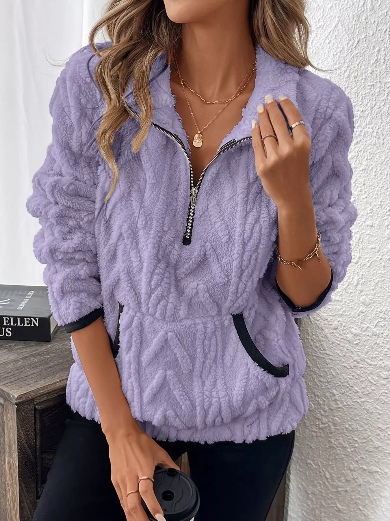 Full Size Fleece Half Zip Sweatshirt Plus Size - Image 13