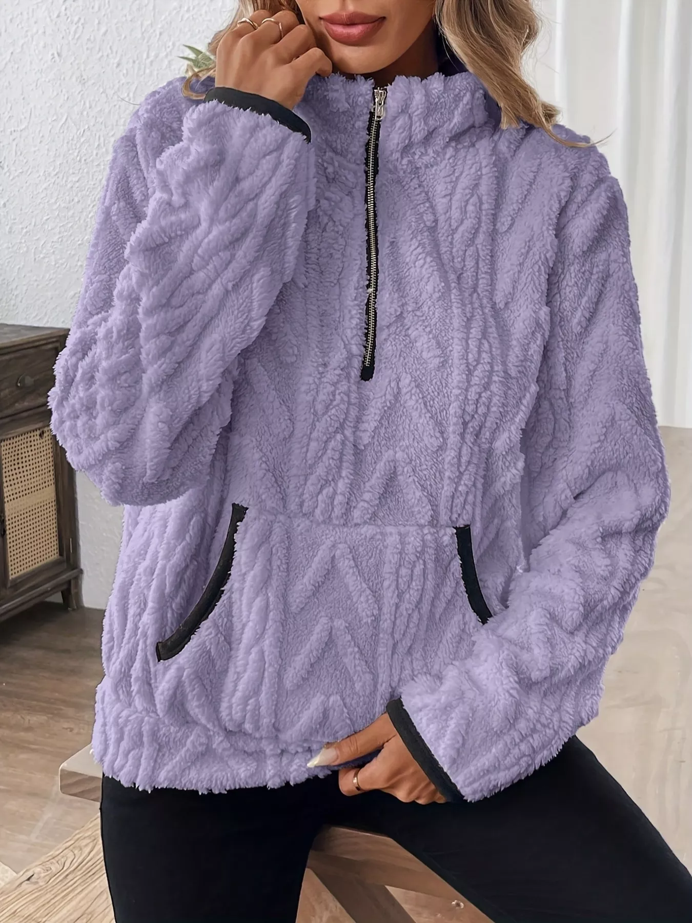 Full Size Fleece Half Zip Sweatshirt Plus Size - Image 14