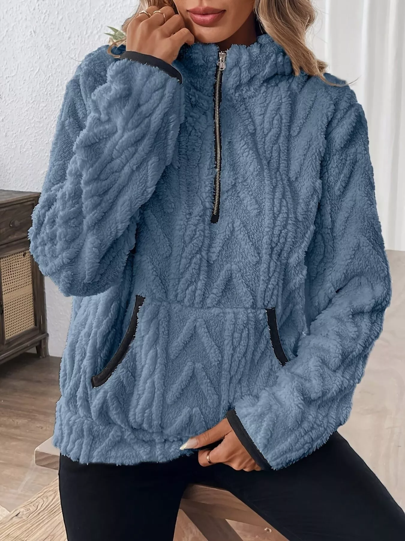 Full Size Fleece Half Zip Sweatshirt Plus Size - Image 17