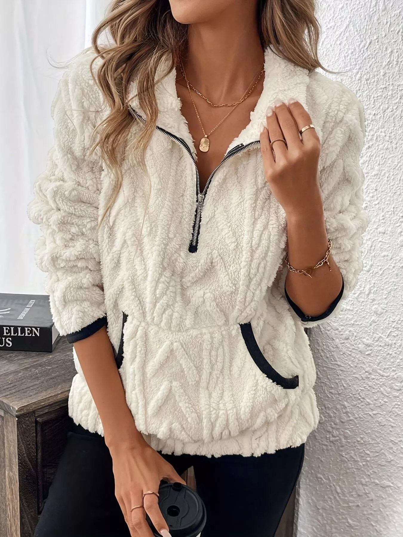 Full Size Fleece Half Zip Sweatshirt Plus Size - Image 2