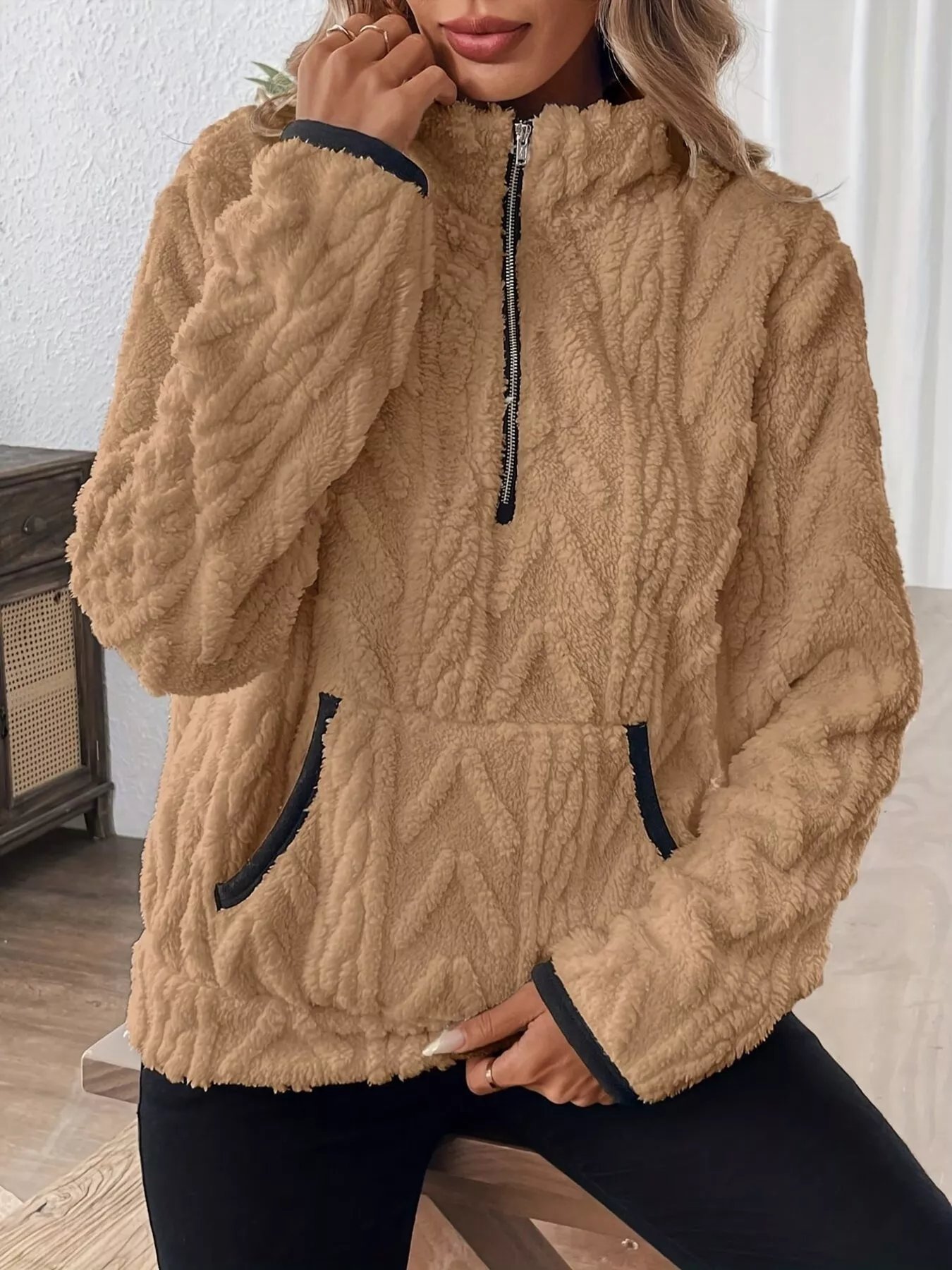 Full Size Fleece Half Zip Sweatshirt Plus Size - Image 20