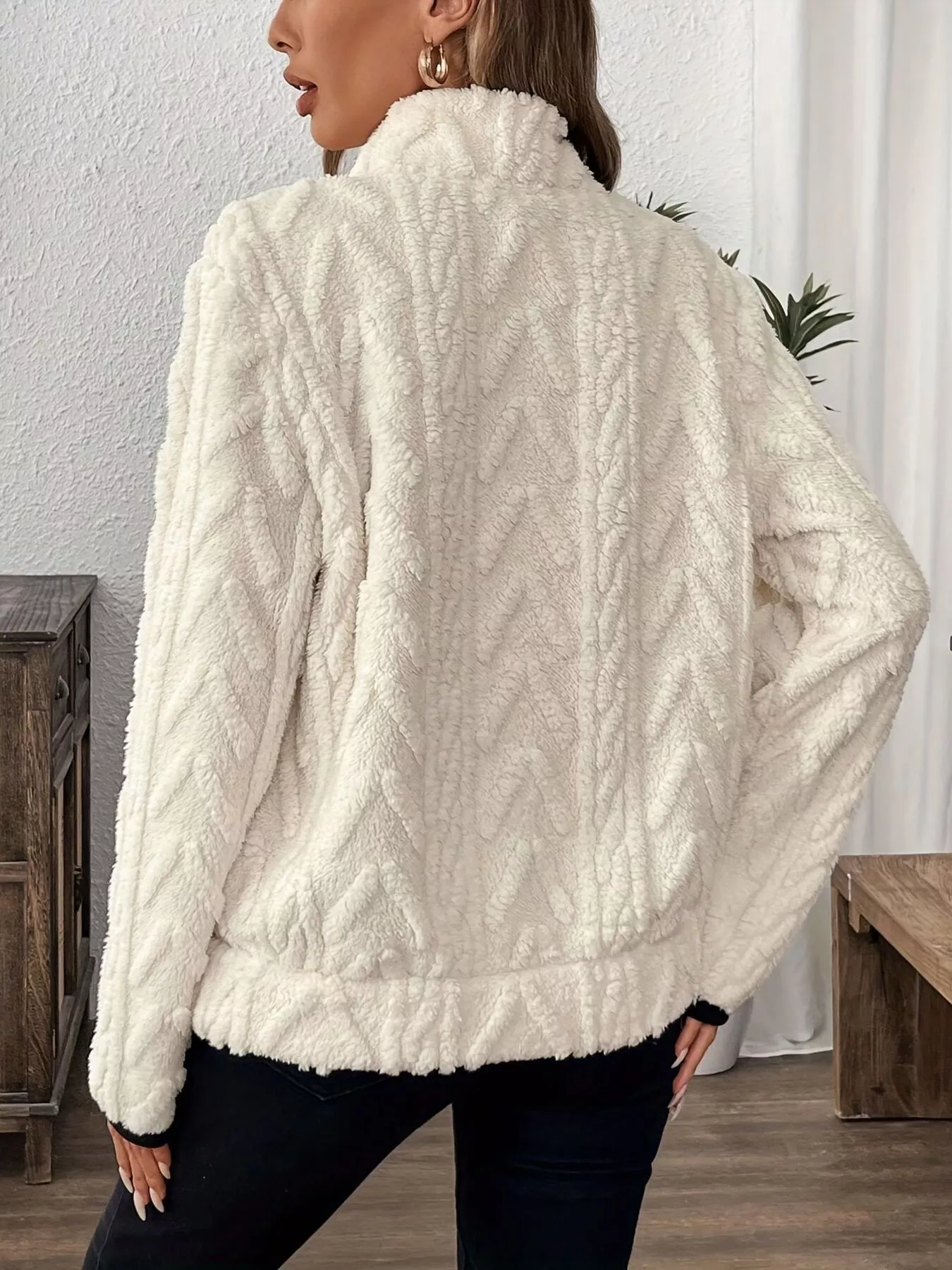 Full Size Fleece Half Zip Sweatshirt Plus Size - Image 3
