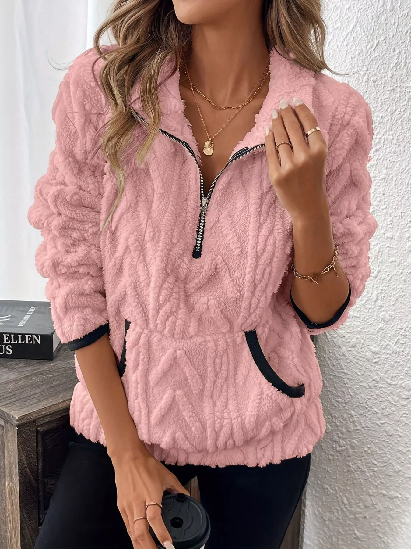 Full Size Fleece Half Zip Sweatshirt Plus Size - Image 4