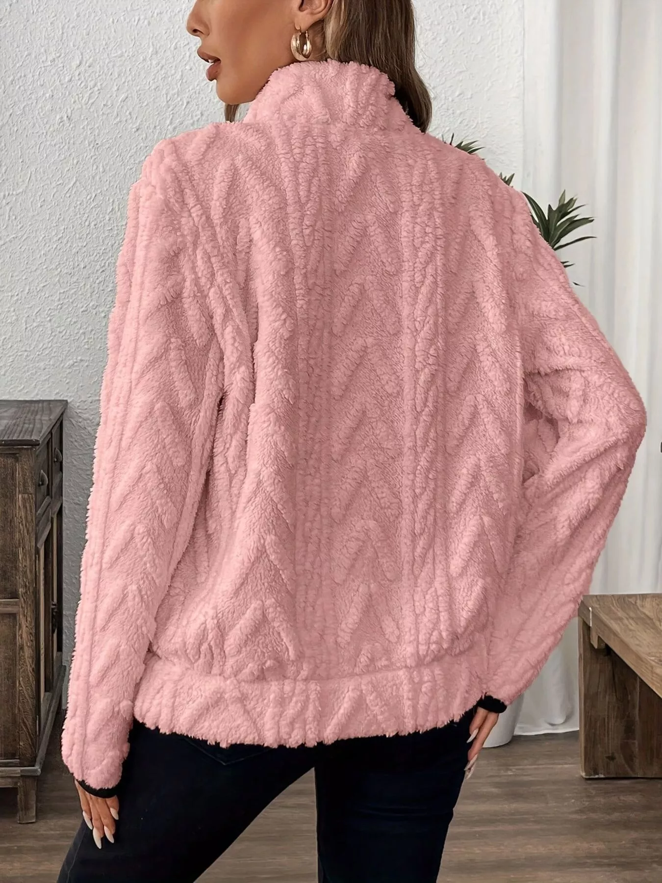 Full Size Fleece Half Zip Sweatshirt Plus Size - Image 5