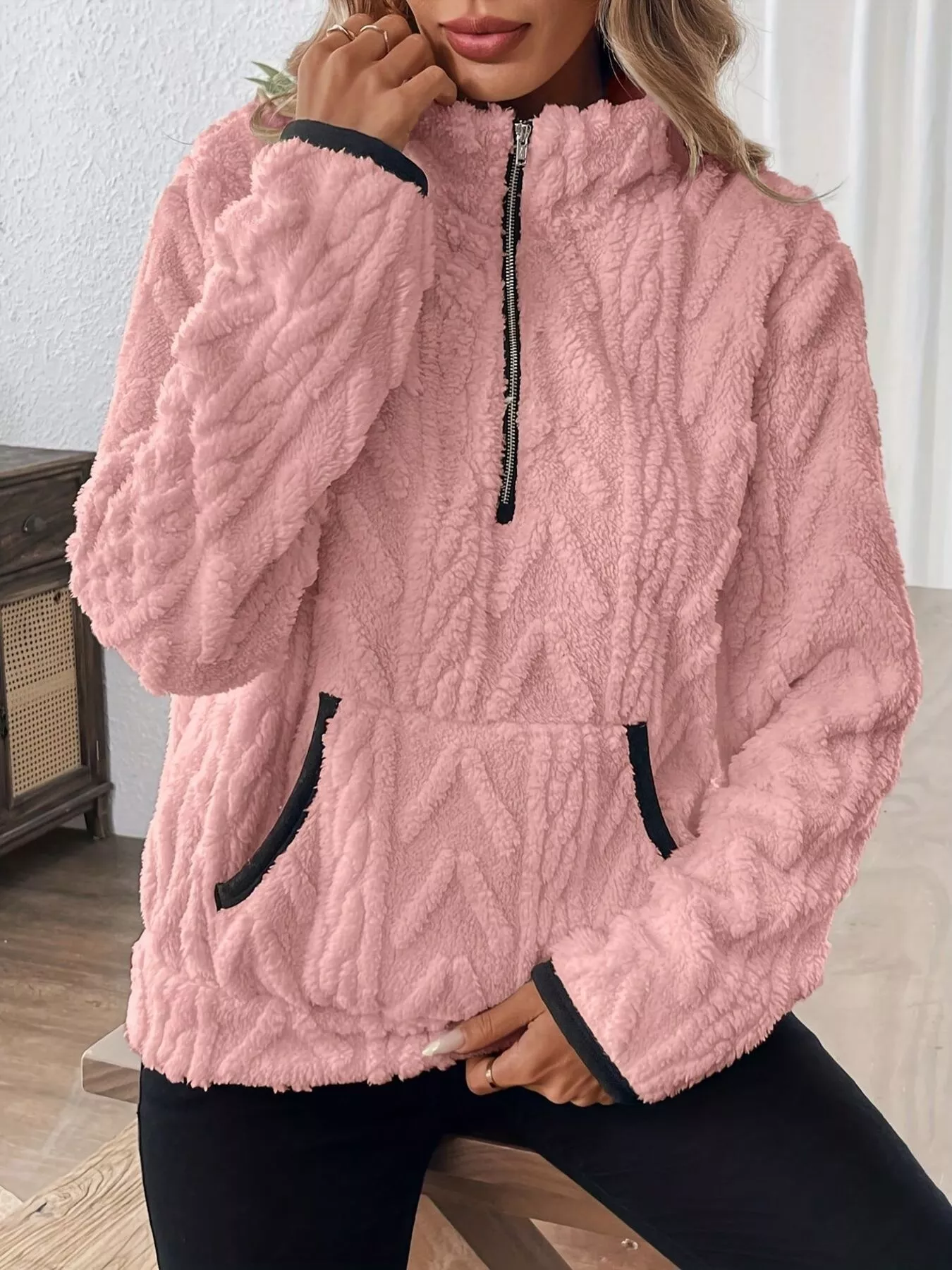 Full Size Fleece Half Zip Sweatshirt Plus Size - Image 6