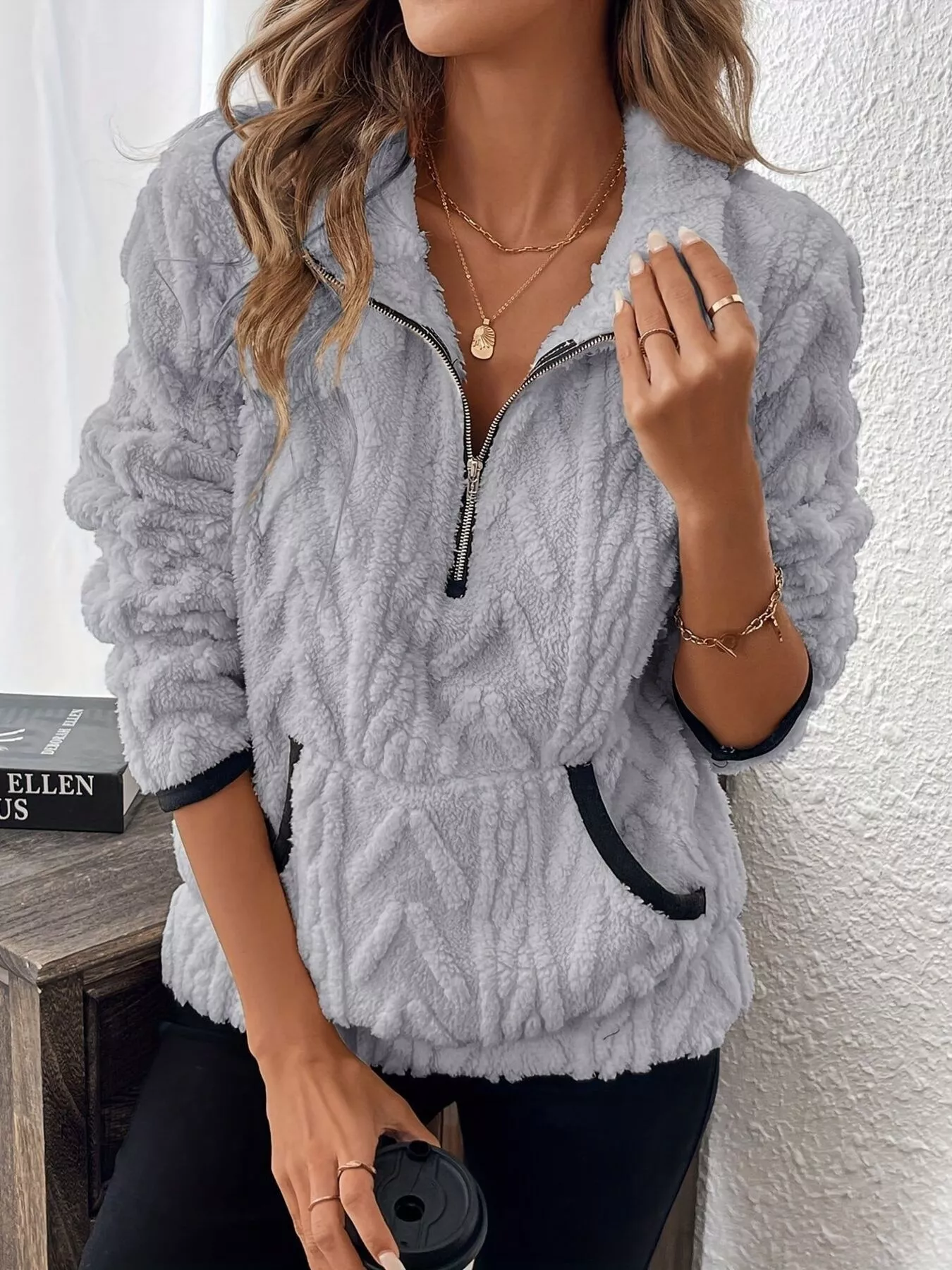 Full Size Fleece Half Zip Sweatshirt Plus Size - Image 7
