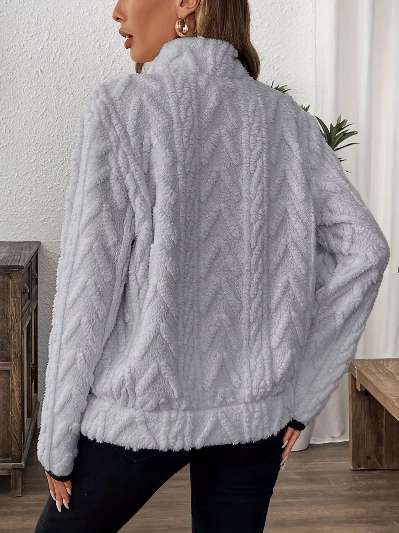 Full Size Fleece Half Zip Sweatshirt Plus Size - Image 8