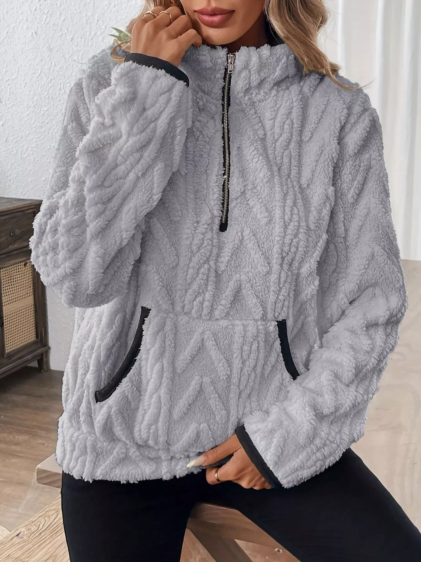Full Size Fleece Half Zip Sweatshirt Plus Size - Image 9