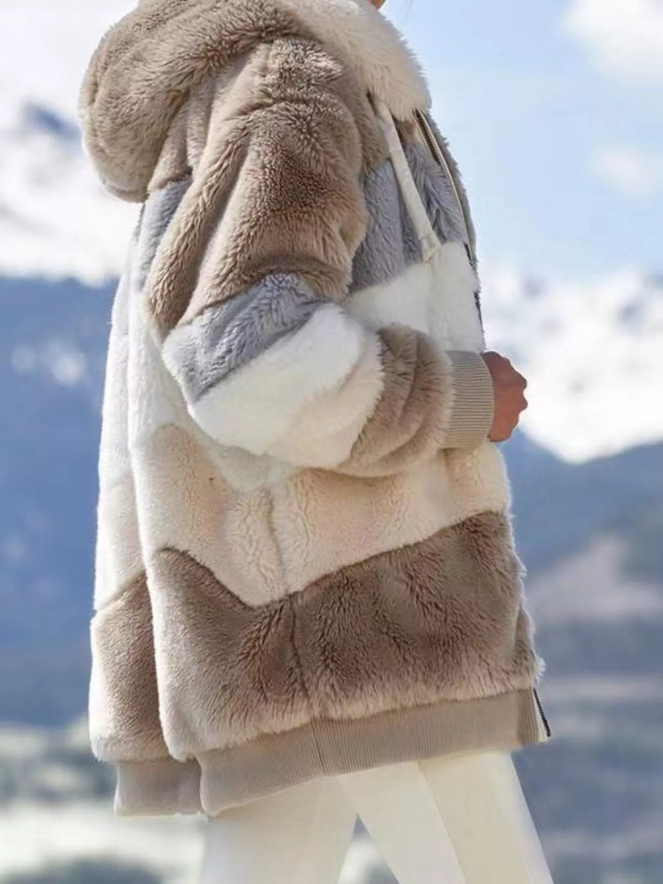 Full Size Fuzzy Zip Up Hooded Outerwear Plus Size - Image 10