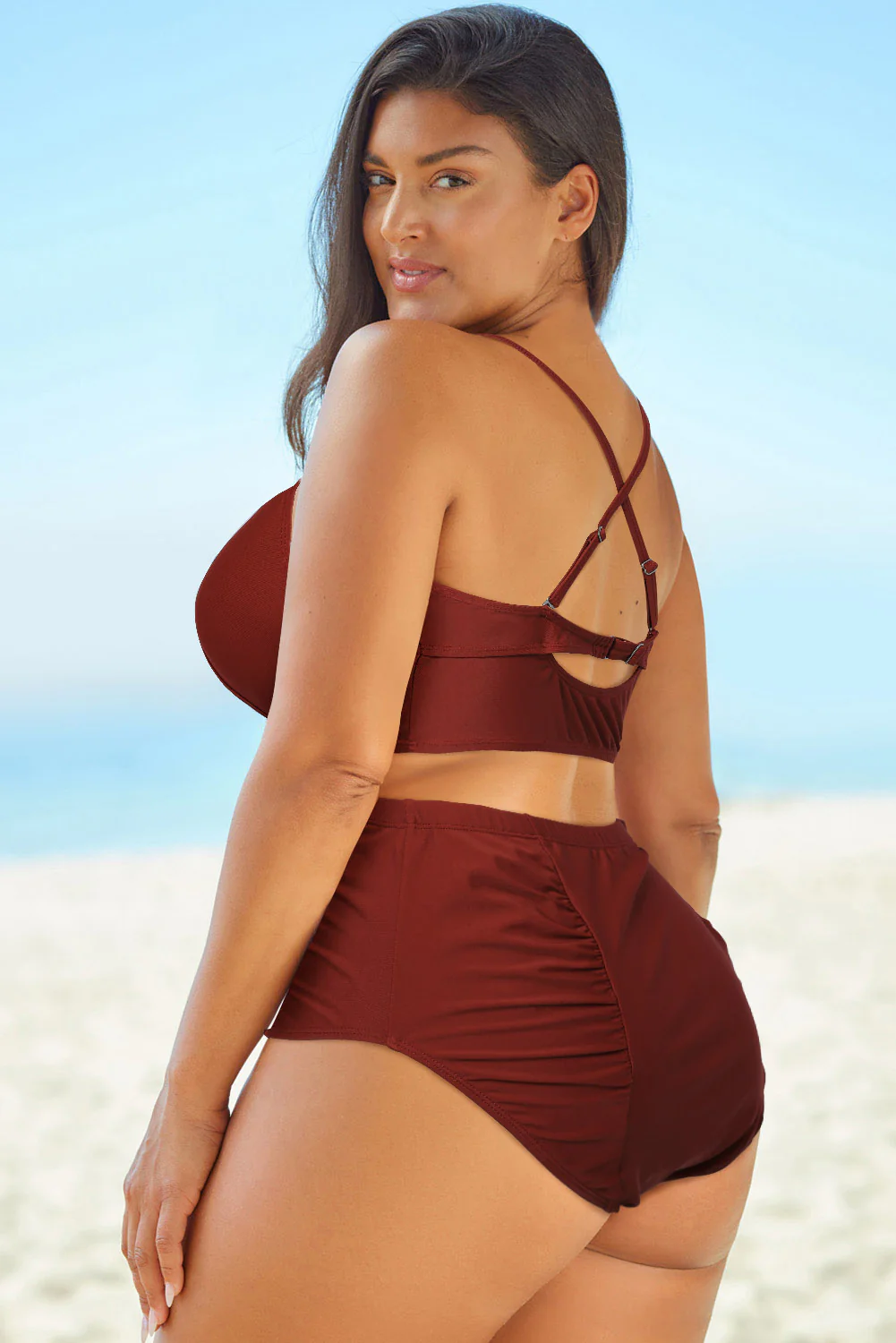 Full Size Halter Neck Crisscross Ruched Two-Piece Swimsuit - Image 5