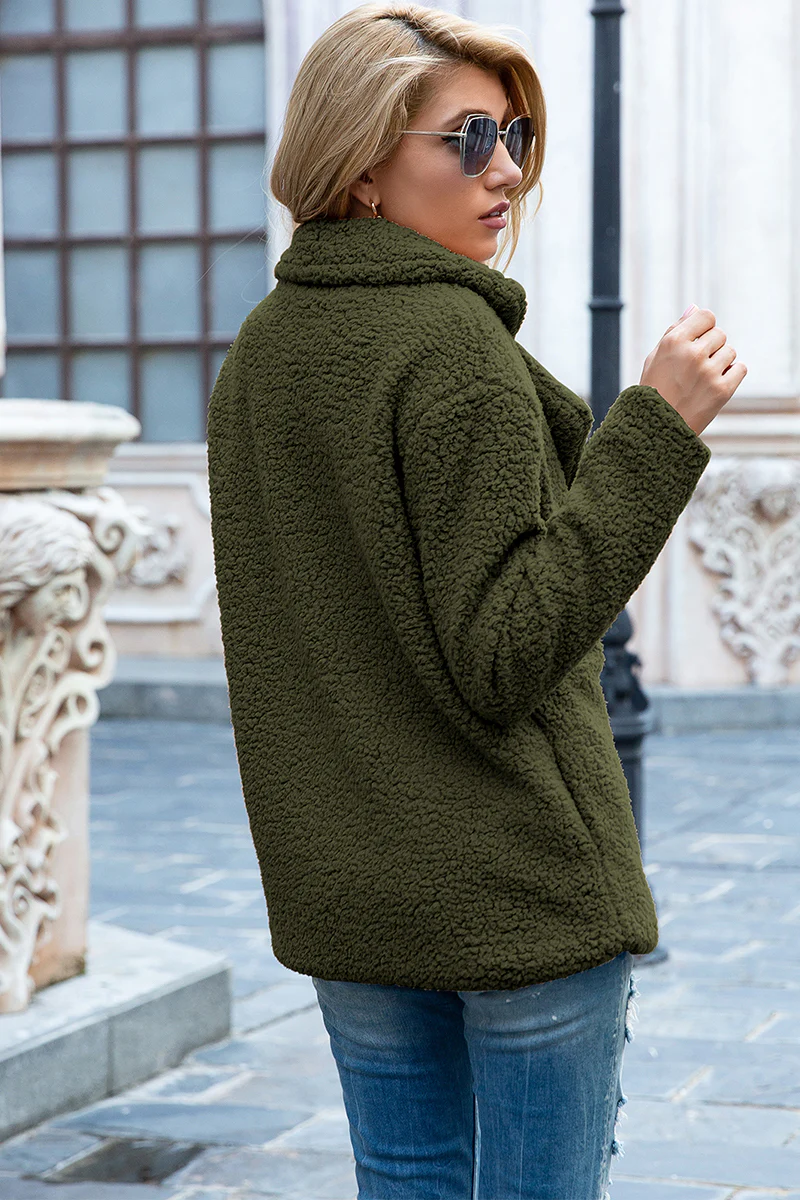 Full Size Lapel Collar Sherpa Coat - Image 12
