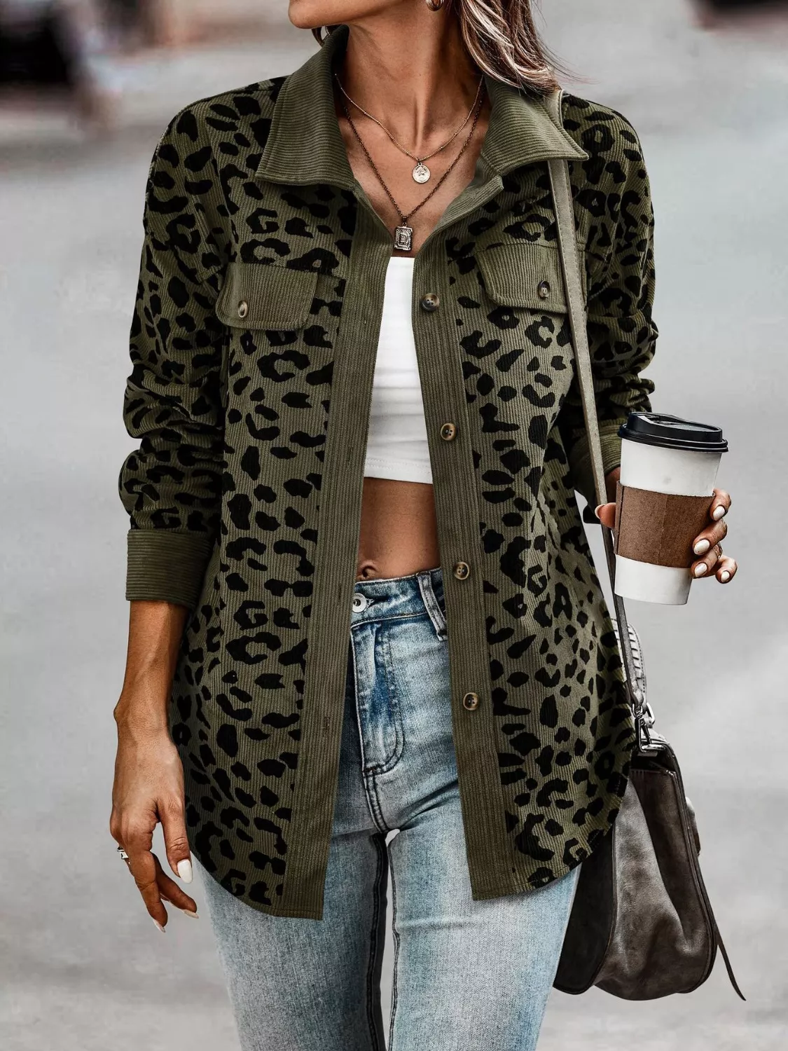 Full Size Leopard Print Button-Down Jacket Plus Size - Image 11