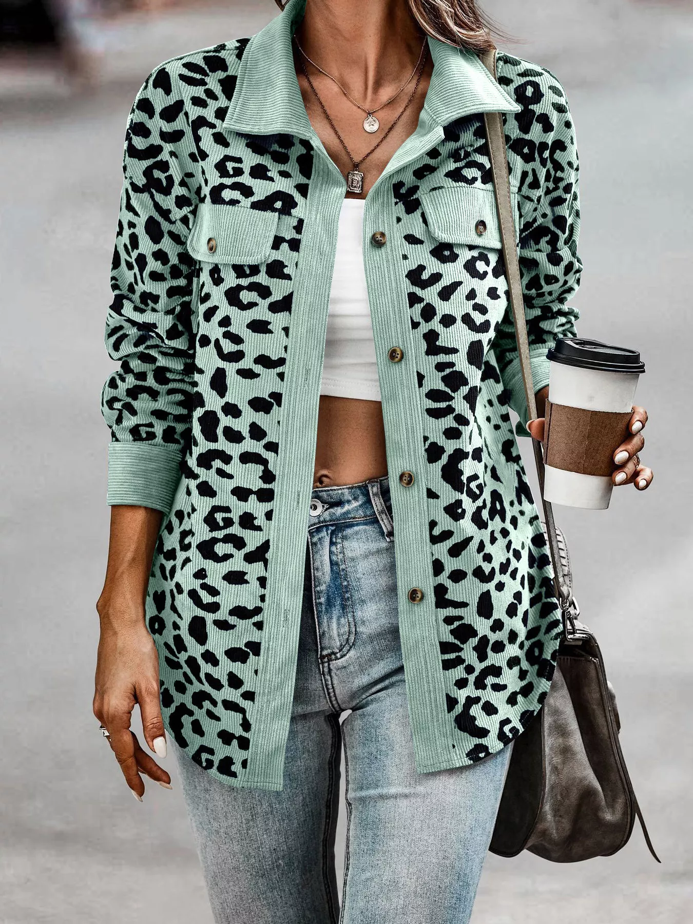 Full Size Leopard Print Button-Down Jacket Plus Size - Image 13