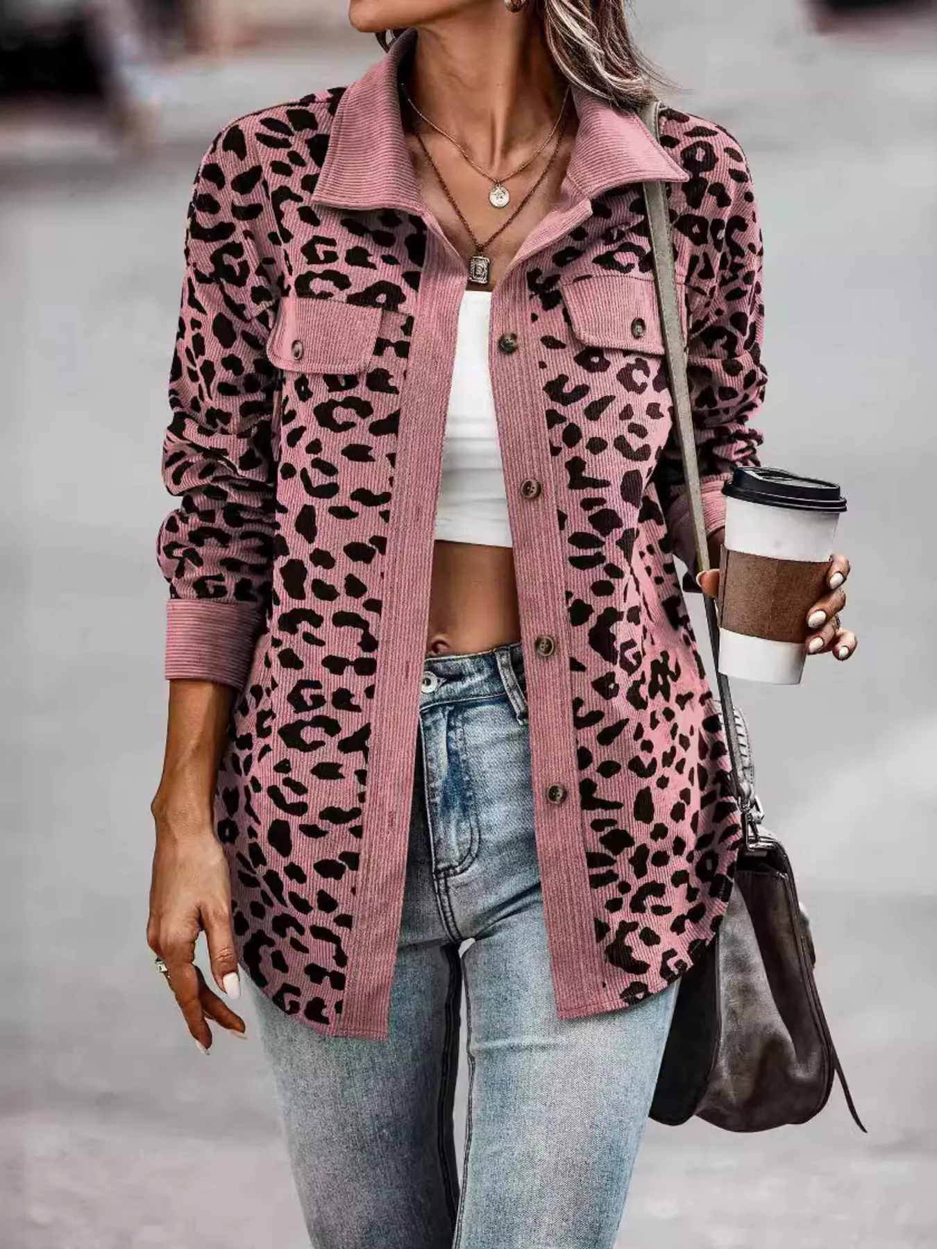 Full Size Leopard Print Button-Down Jacket Plus Size - Image 26
