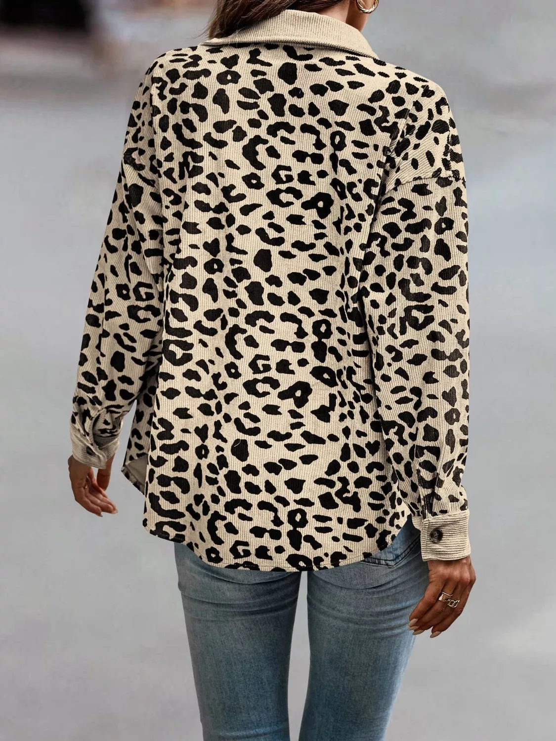 Full Size Leopard Print Button-Down Jacket Plus Size - Image 3