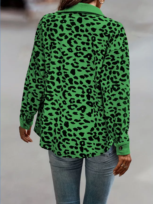 Full Size Leopard Print Button-Down Jacket Plus Size - Image 9