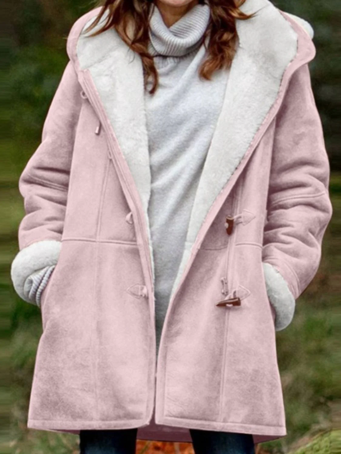 Full Size Pocketed Long Sleeve Hooded Toggle Jacket - Image 14