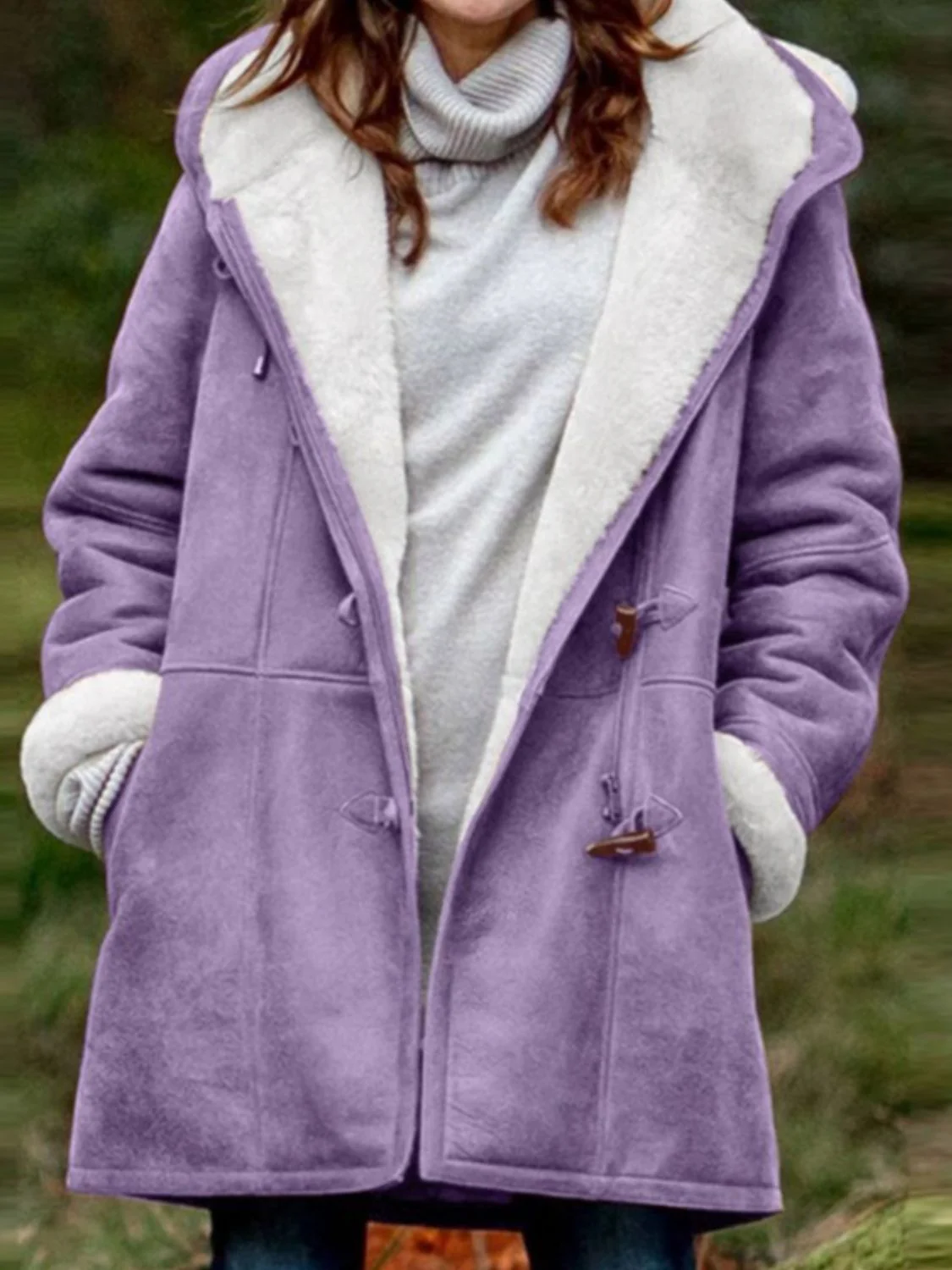 Full Size Pocketed Long Sleeve Hooded Toggle Jacket - Image 15
