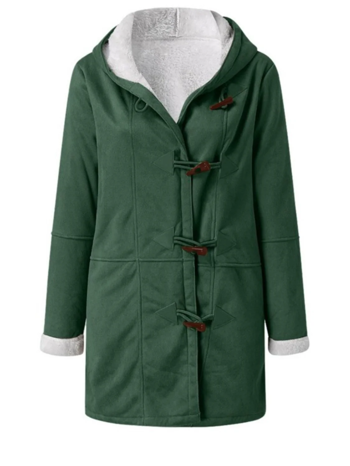 Full Size Pocketed Long Sleeve Hooded Toggle Jacket - Image 29