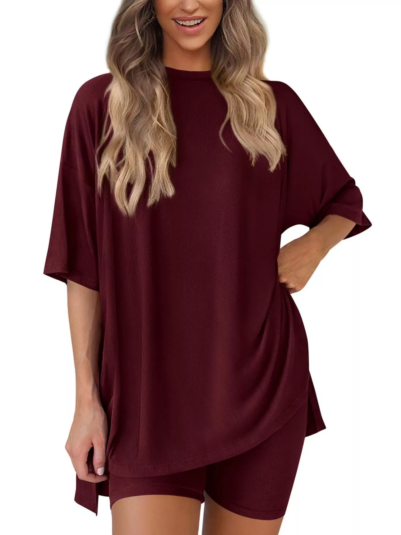 Full Size Relaxed Fit Round Neck Top and Shorts Two-Piece Set Plus Size - Image 5