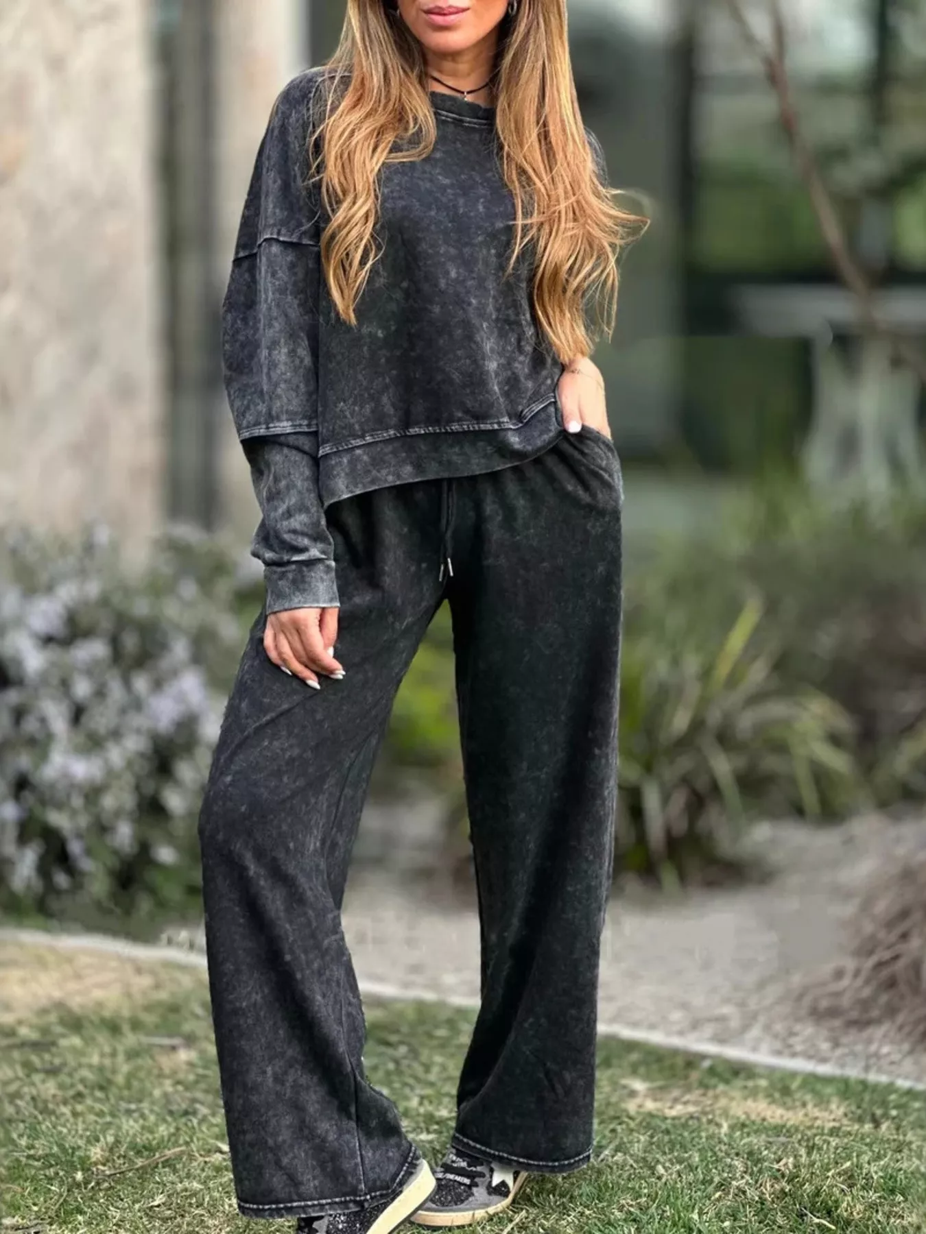 Full Size Round Neck Long Sleeve Top and Pants Set Plus Size - Image 4