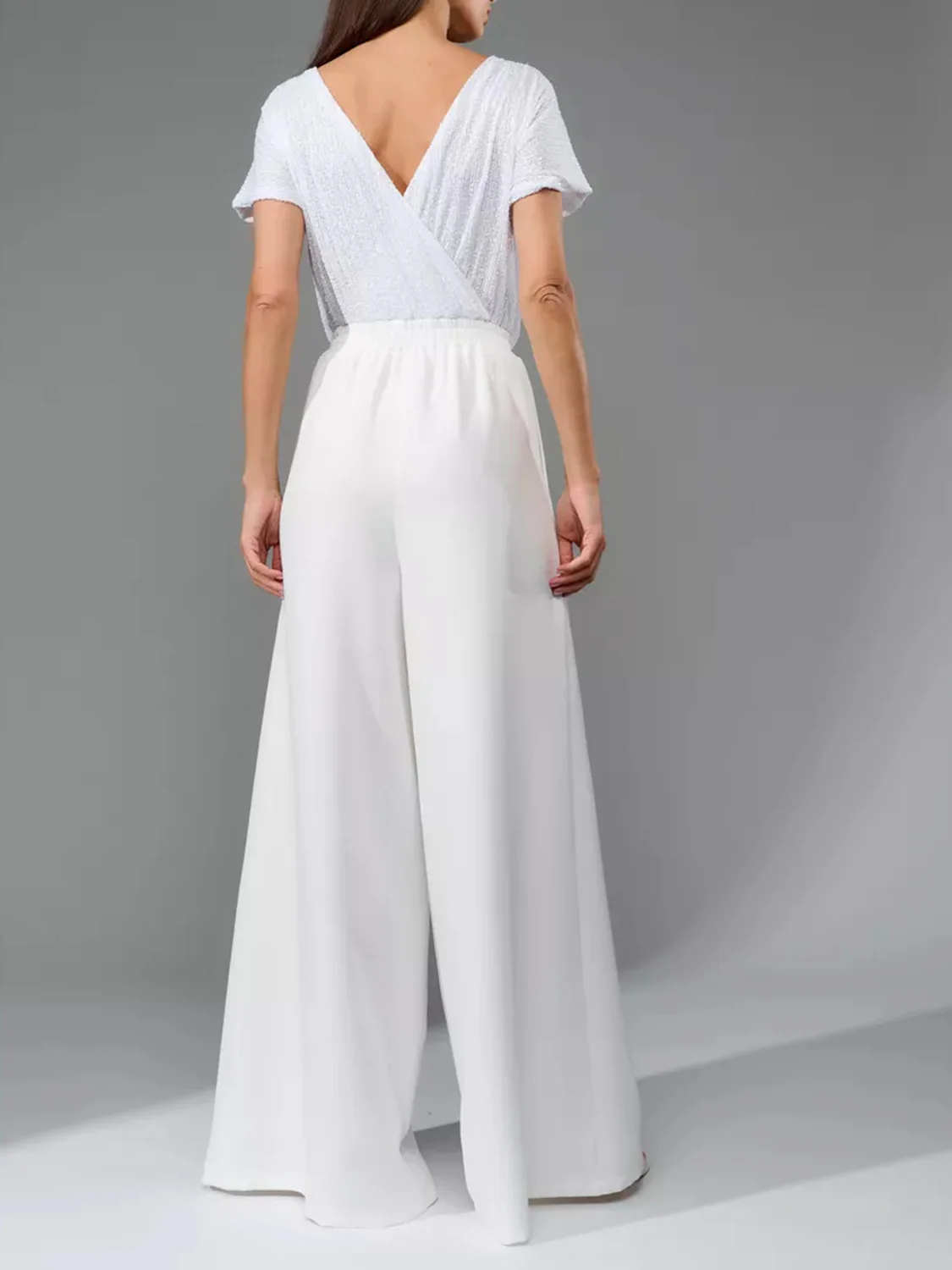 Full Size Sequin Round Neck Short Sleeve Wide Leg Jumpsuit - Image 12