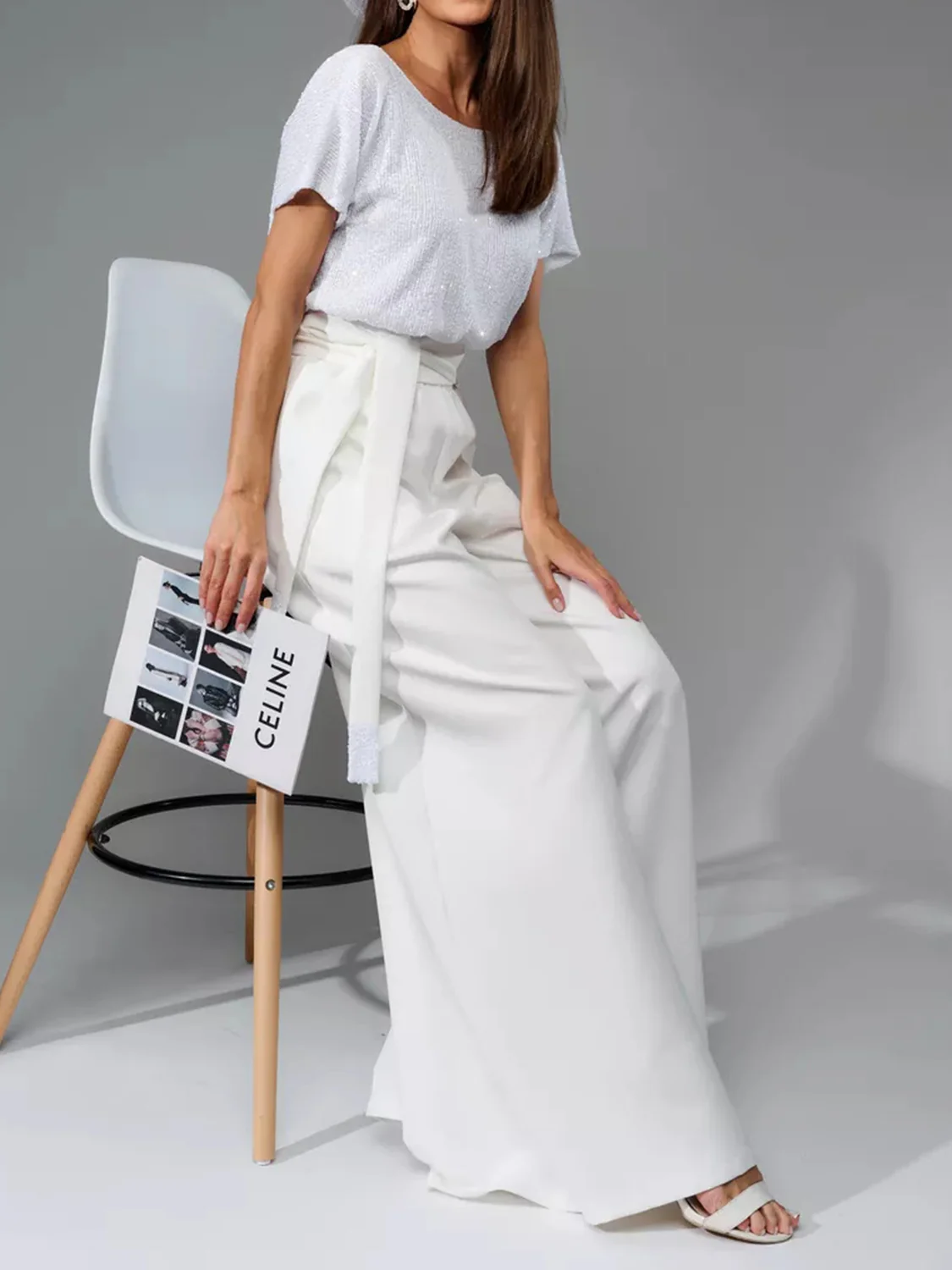 Full Size Sequin Round Neck Short Sleeve Wide Leg Jumpsuit - Image 14