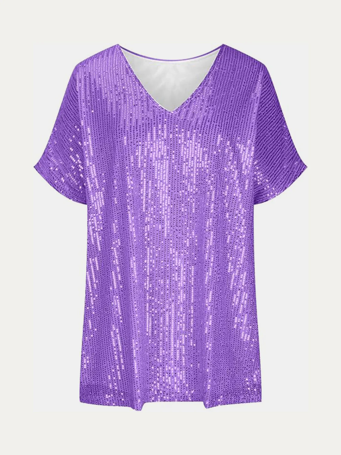 Full Size Sequin V-Neck Short Sleeve Top - Image 27