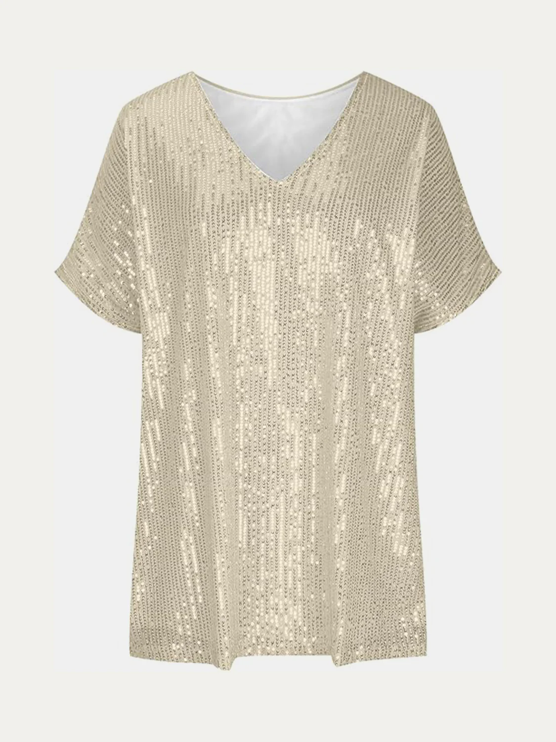 Full Size Sequin V-Neck Short Sleeve Top - Image 3