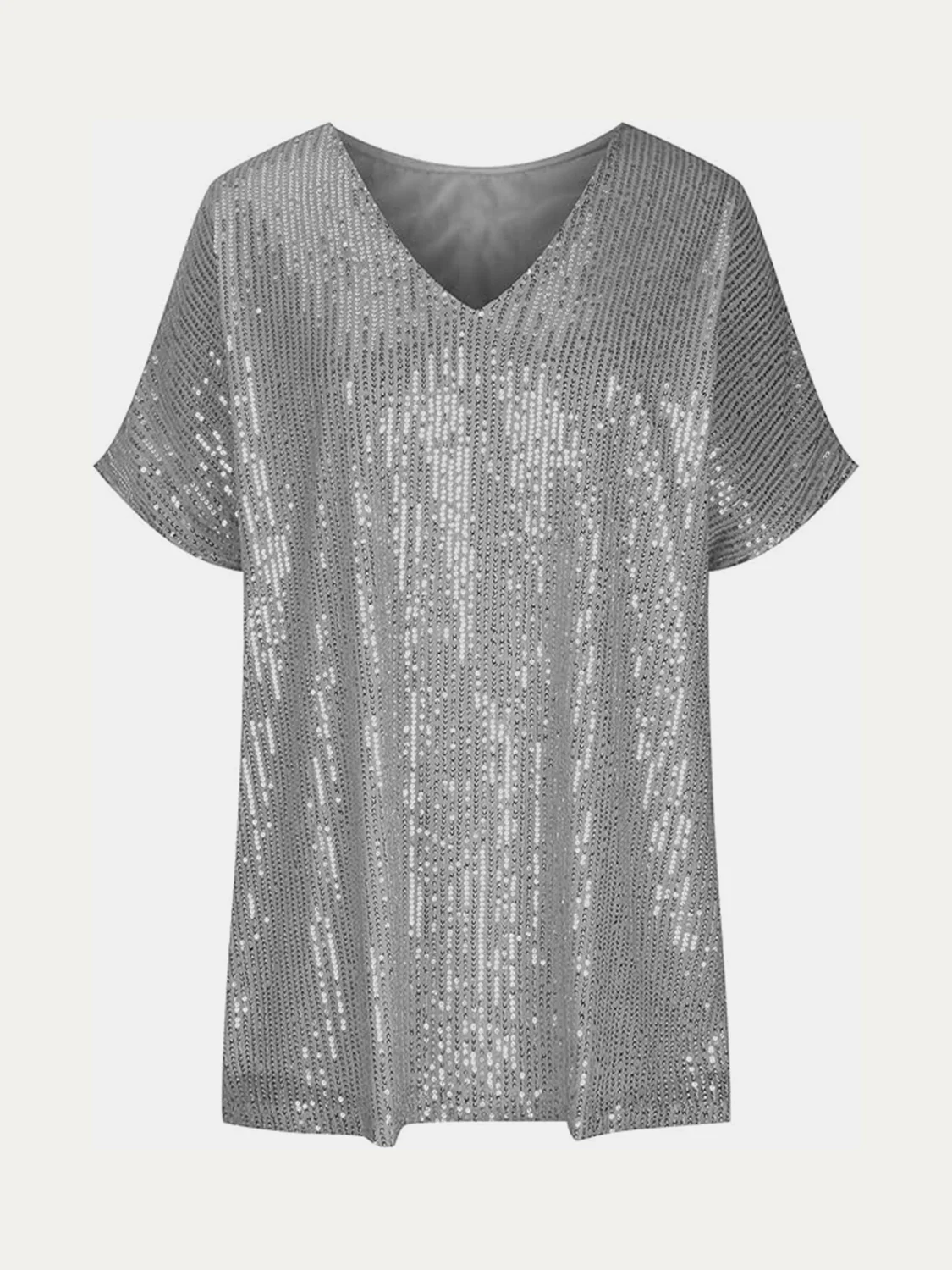 Full Size Sequin V-Neck Short Sleeve Top - Image 5