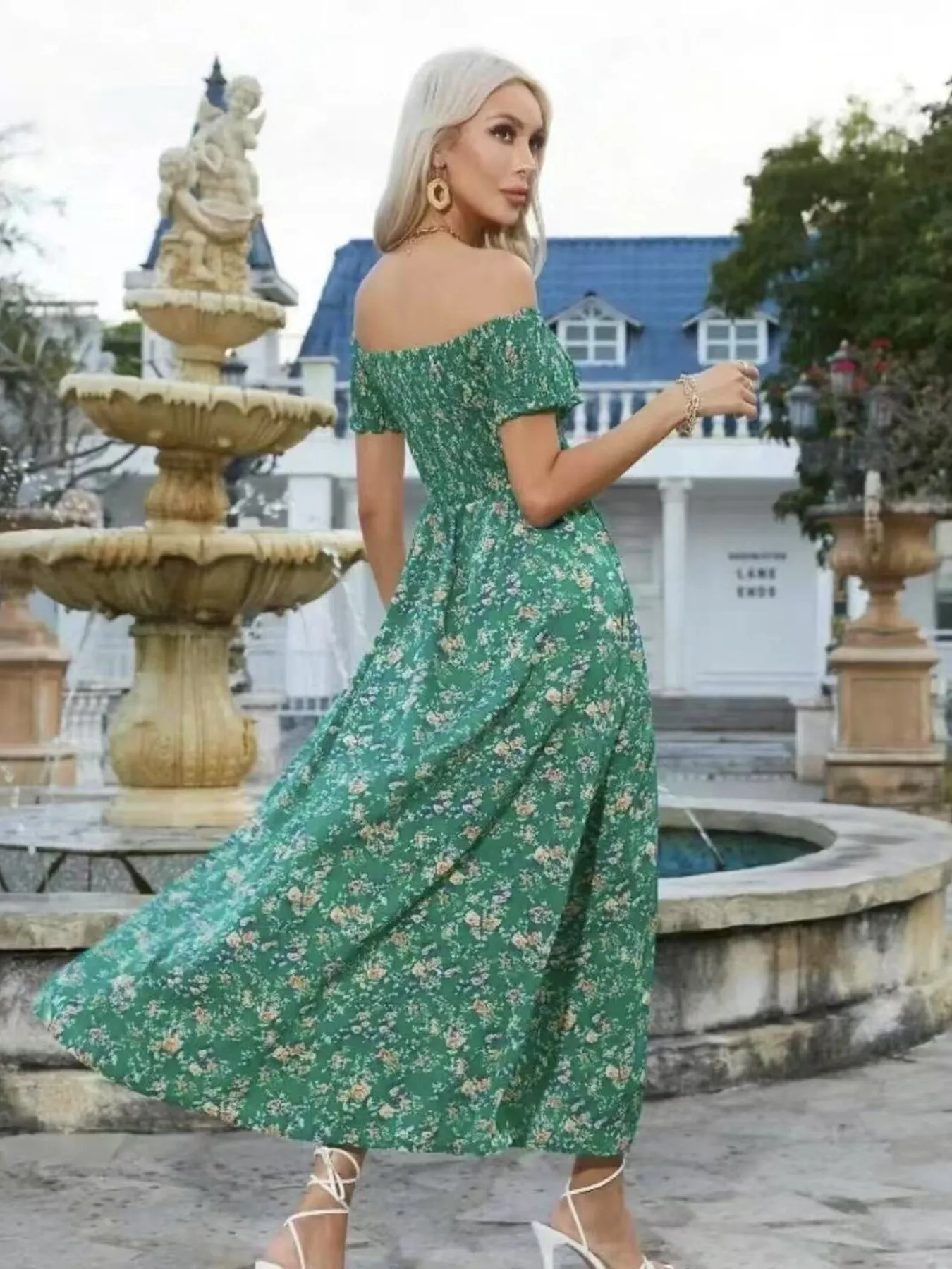 Full Size Slit Off-Shoulder Floral Midi Dress Plus Size - Image 15