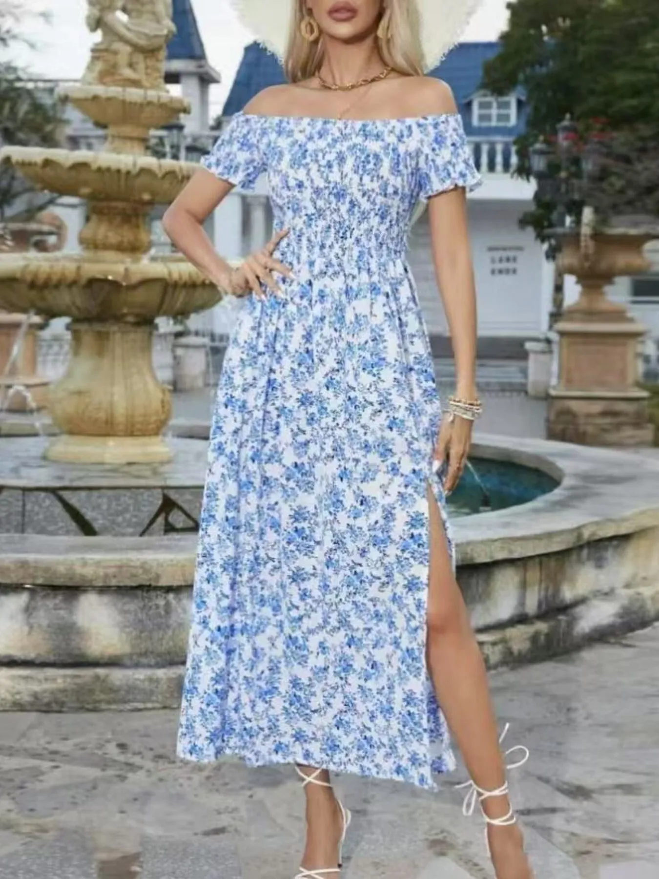 Full Size Slit Off-Shoulder Floral Midi Dress Plus Size - Image 18