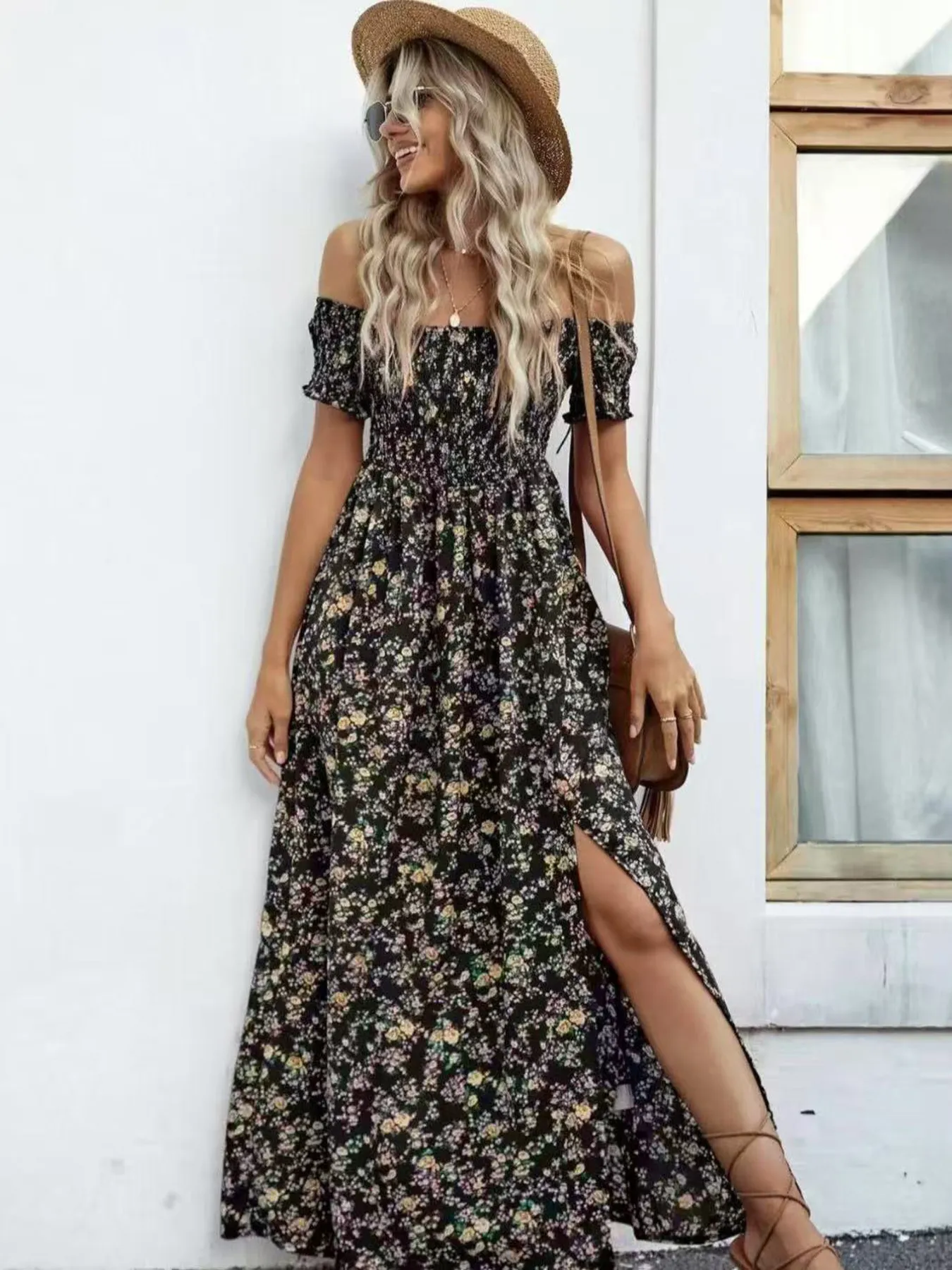 Full Size Slit Off-Shoulder Floral Midi Dress Plus Size - Image 22
