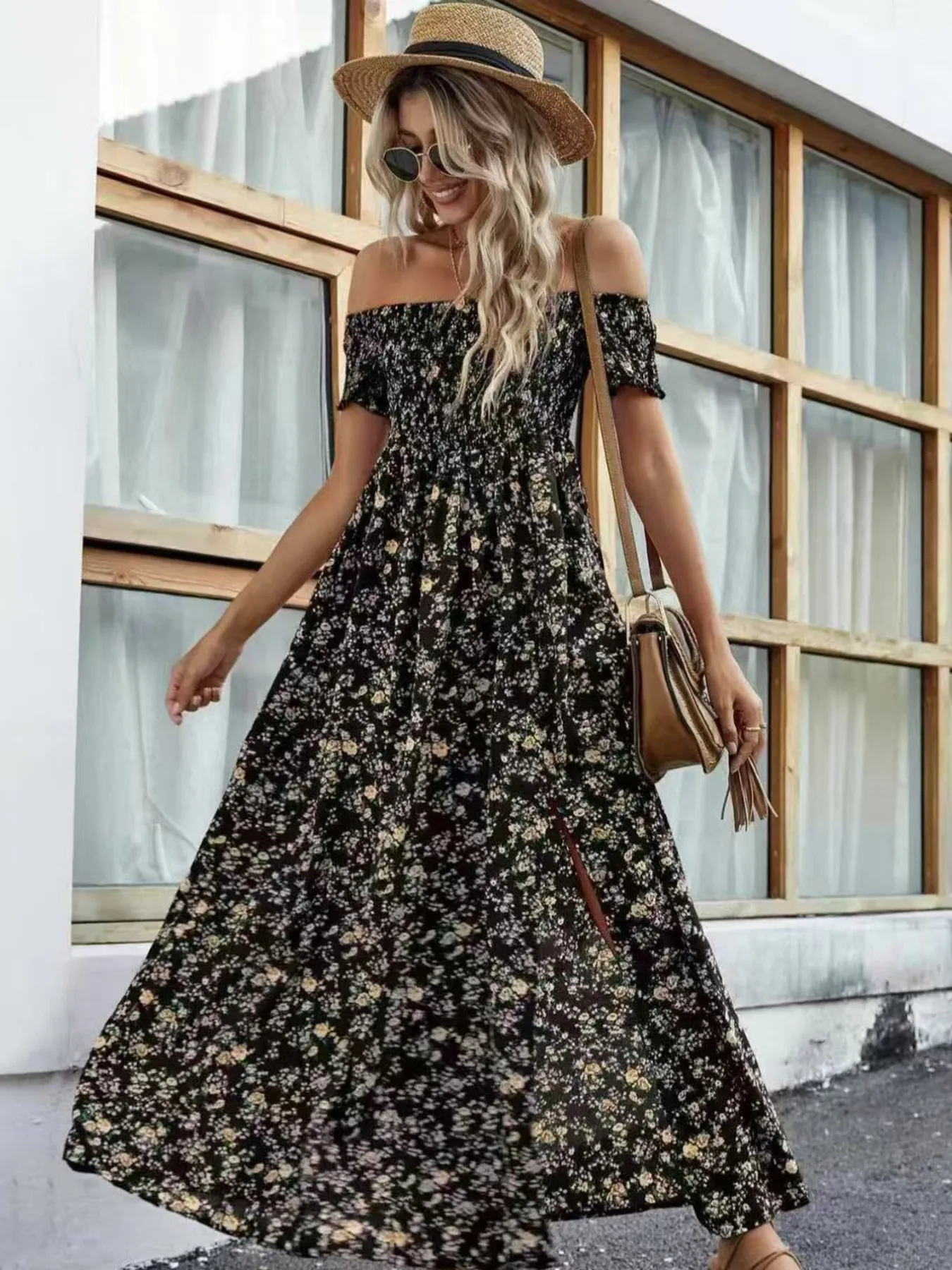 Full Size Slit Off-Shoulder Floral Midi Dress Plus Size - Image 25