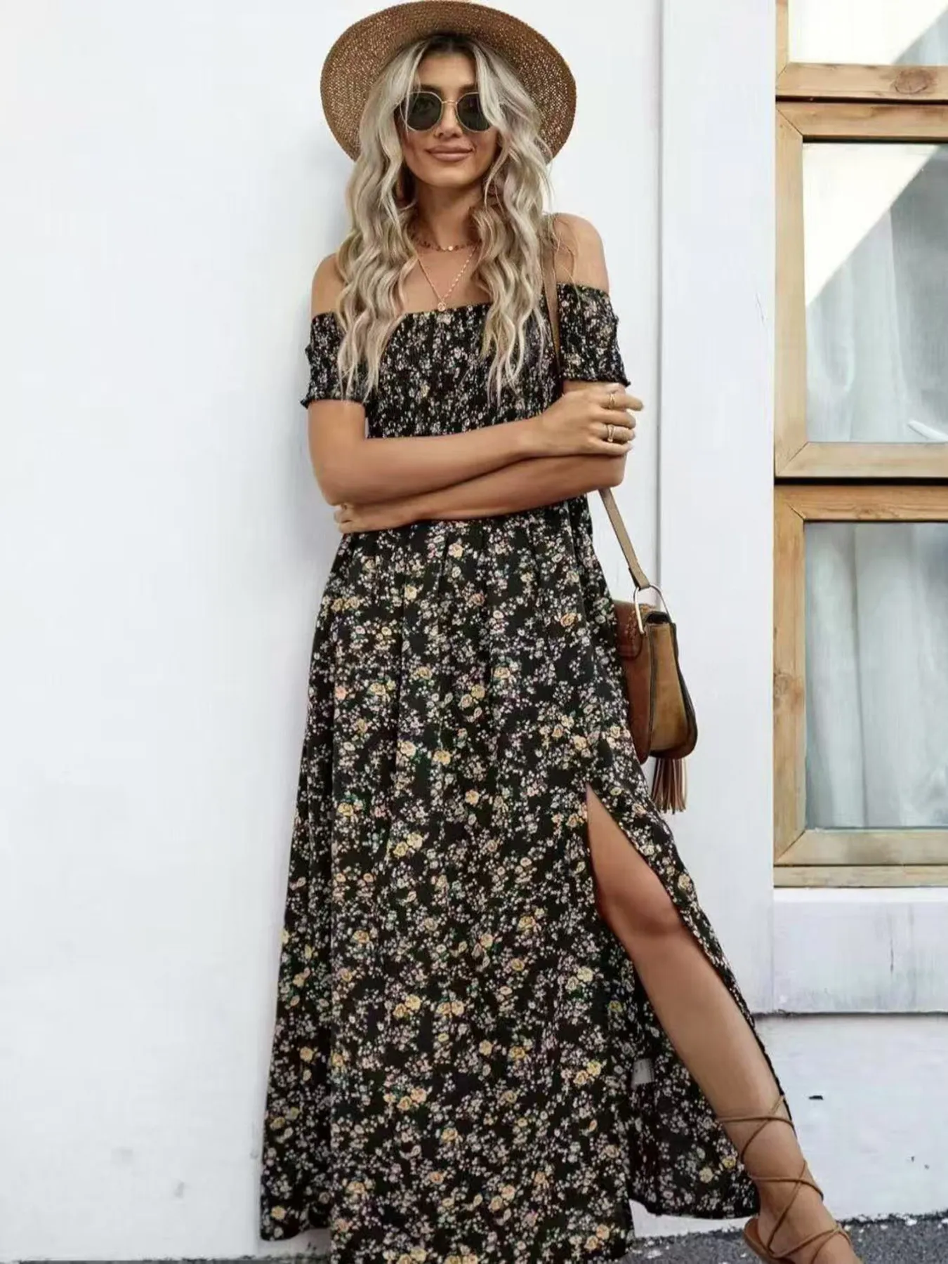 Full Size Slit Off-Shoulder Floral Midi Dress Plus Size - Image 26