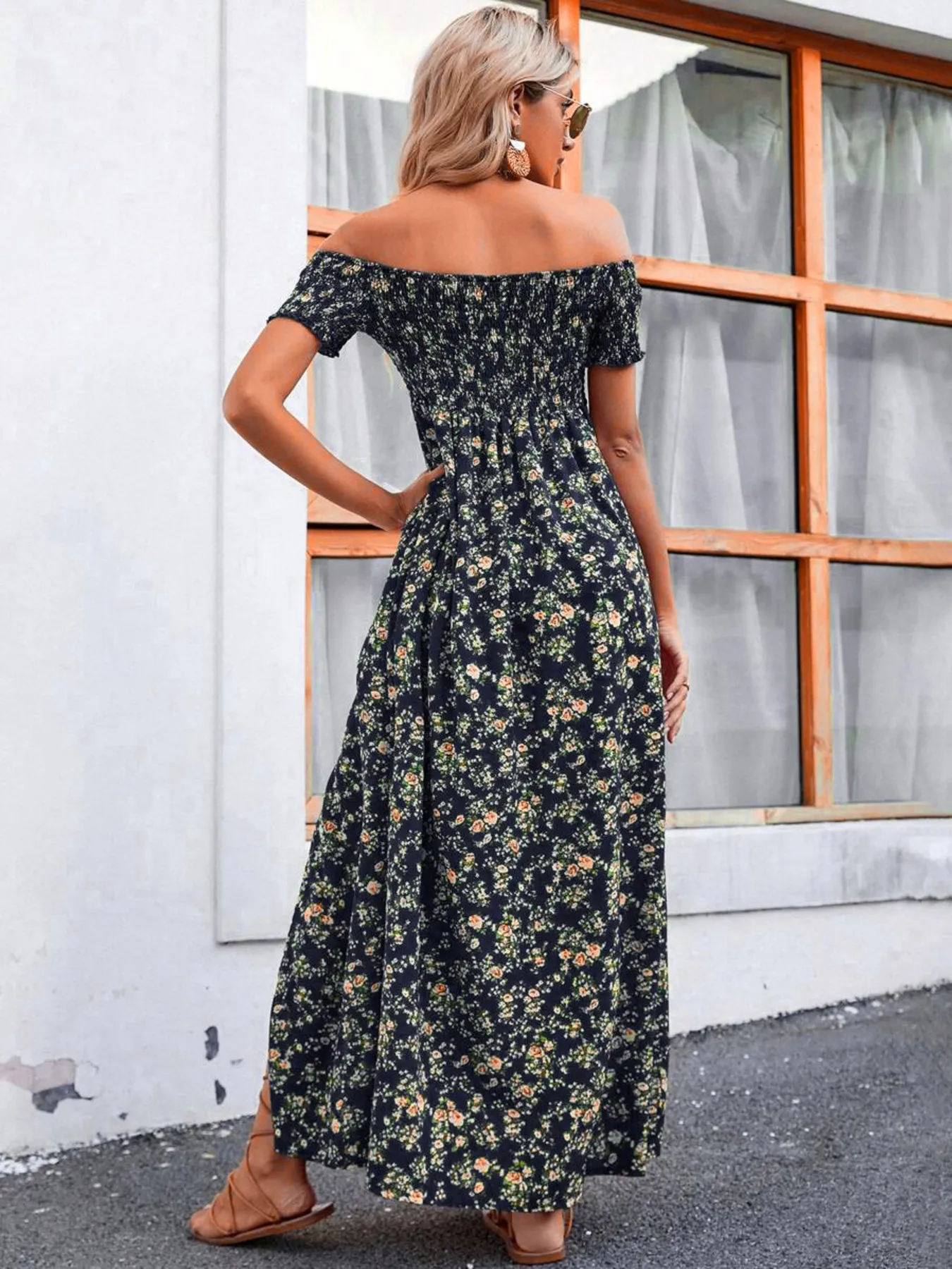 Full Size Slit Off-Shoulder Floral Midi Dress Plus Size - Image 3