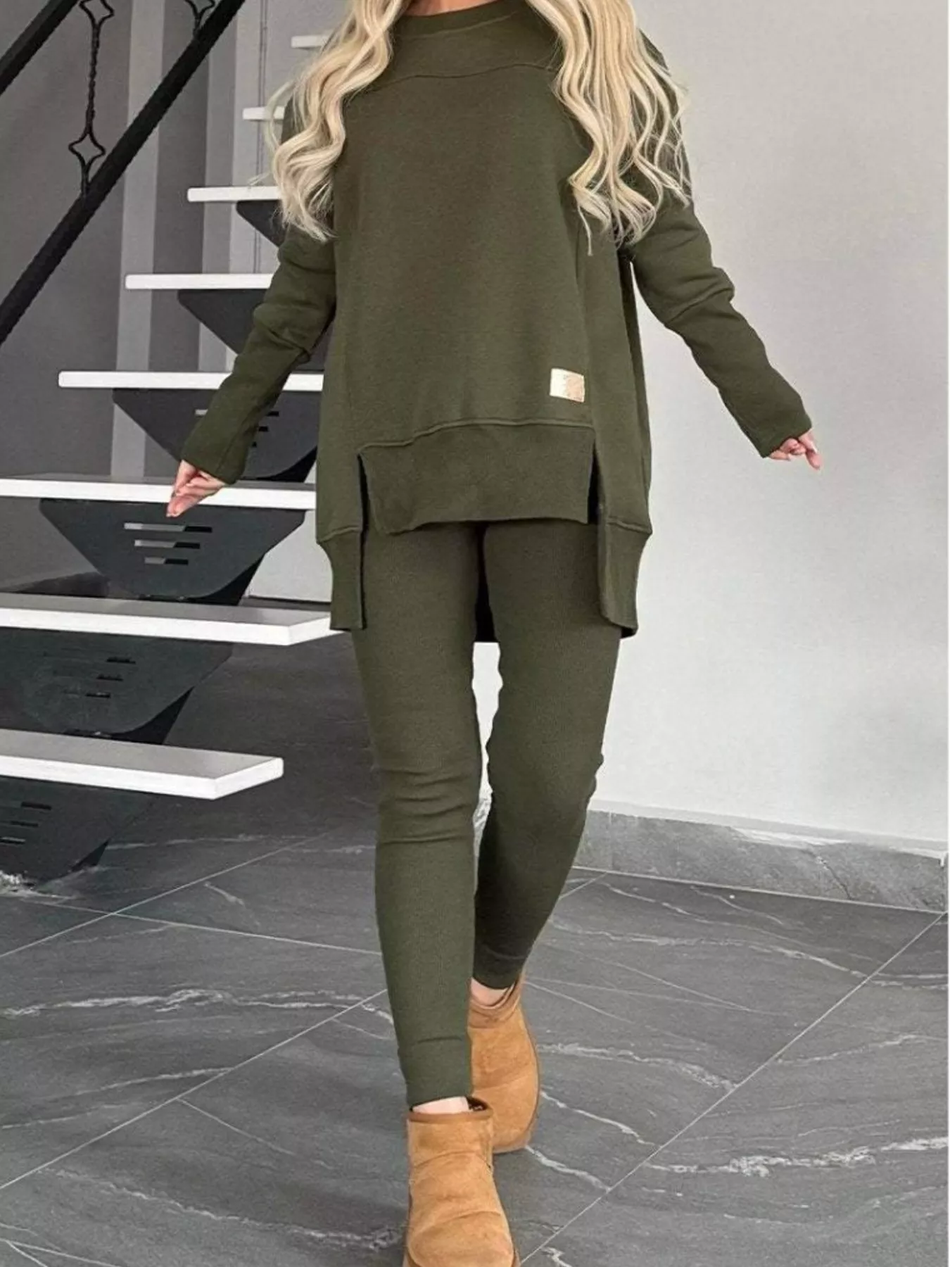 Full Size Slit Round Neck Top and Pants Set Plus Size - Image 6