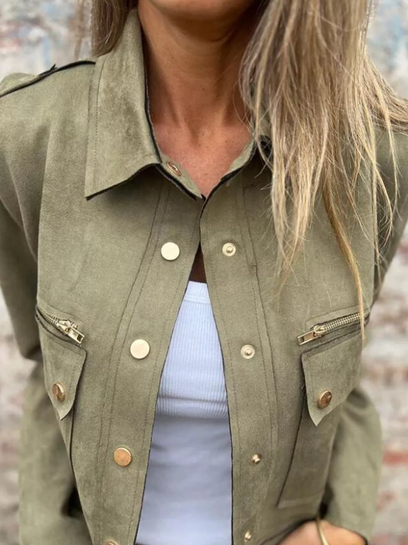 Full Size Snap Down Long Sleeve Jacket Plus Size - Image 2